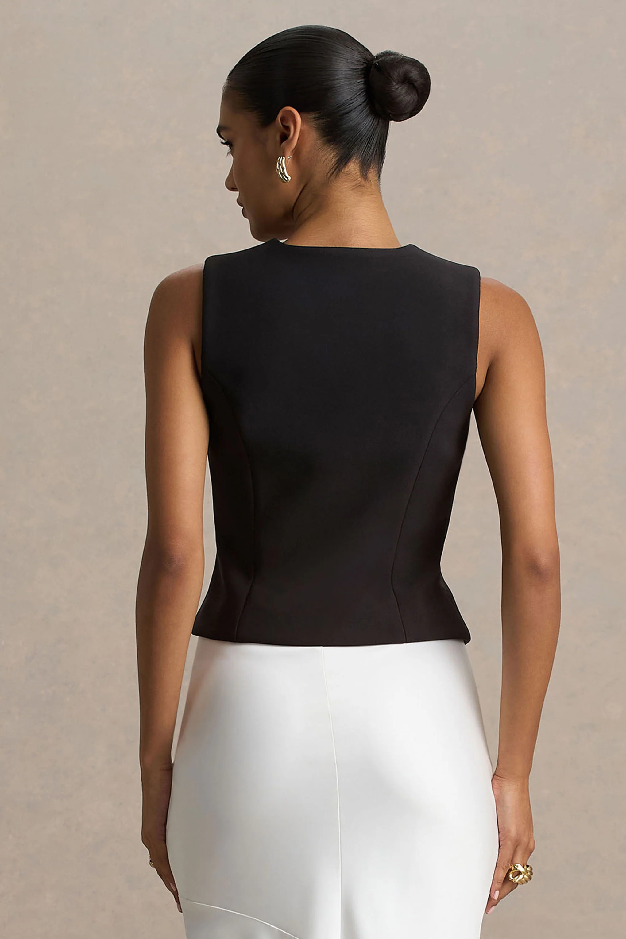Priscilla | Black Plunge-Neck Tailored Waistcoat - Image 2