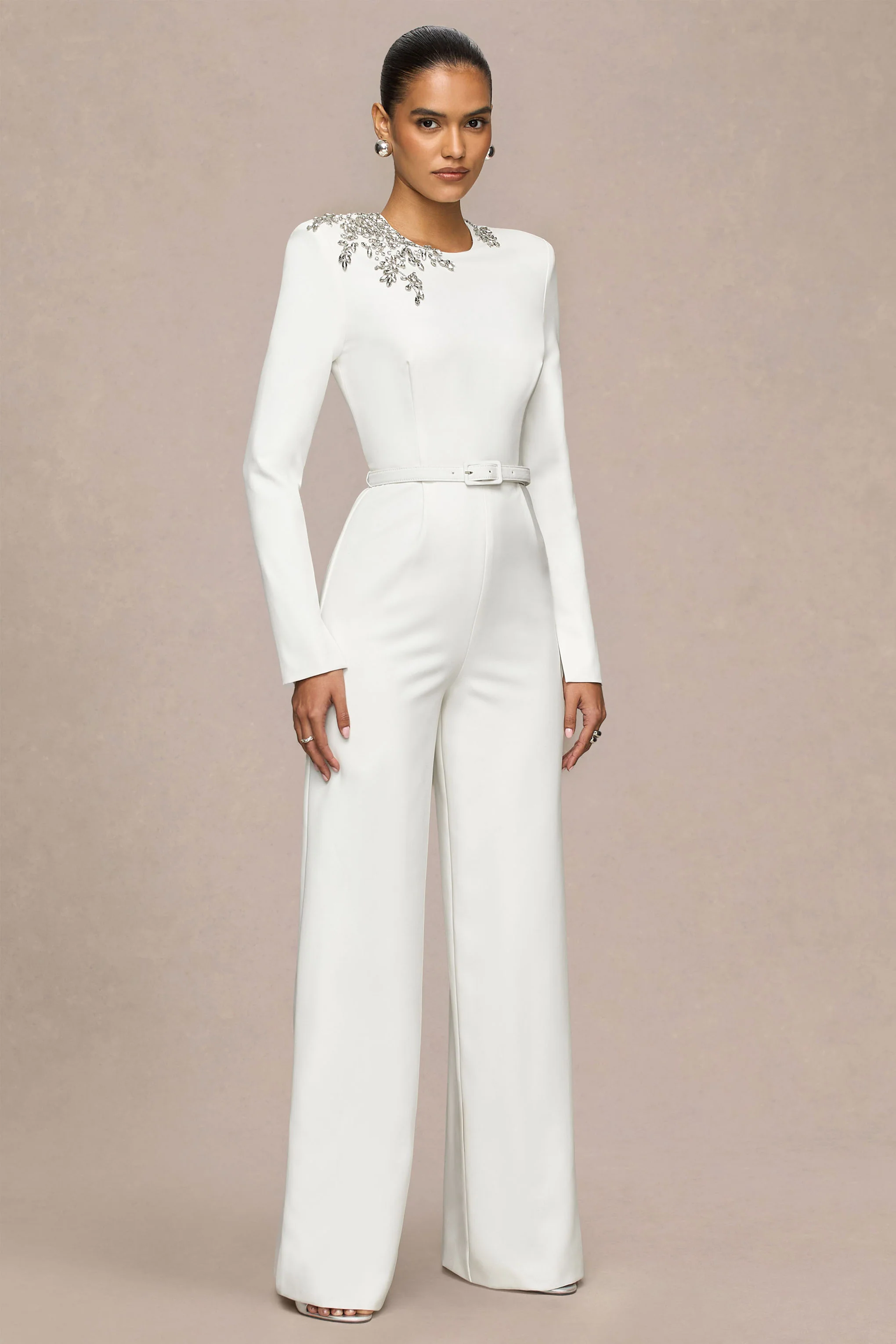 Prize | Cream Crew-Neck Jumpsuit With Embellishment Detail - Image 4