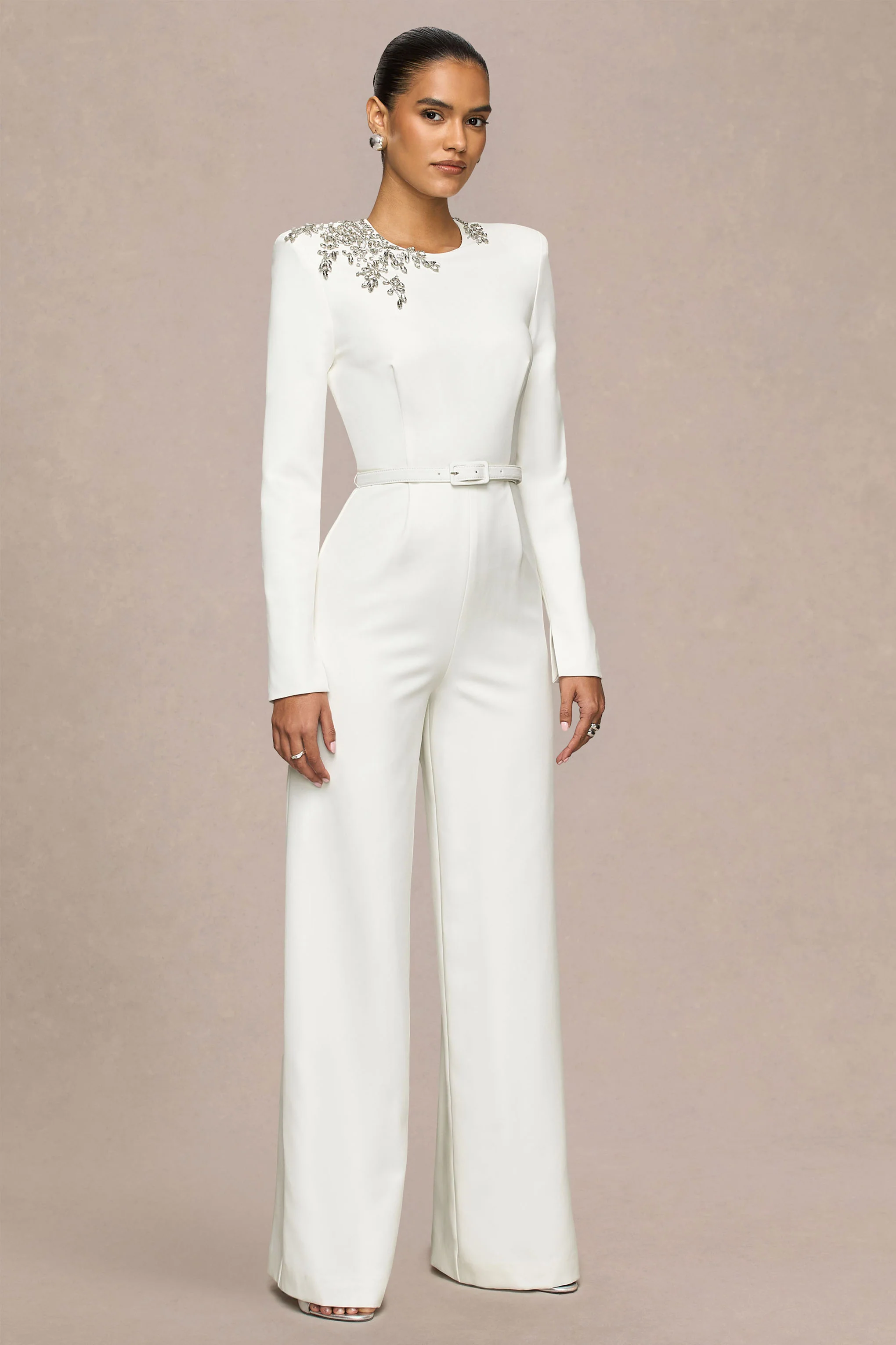 Prize | Cream Crew-Neck Jumpsuit With Embellishment Detail - Image 5