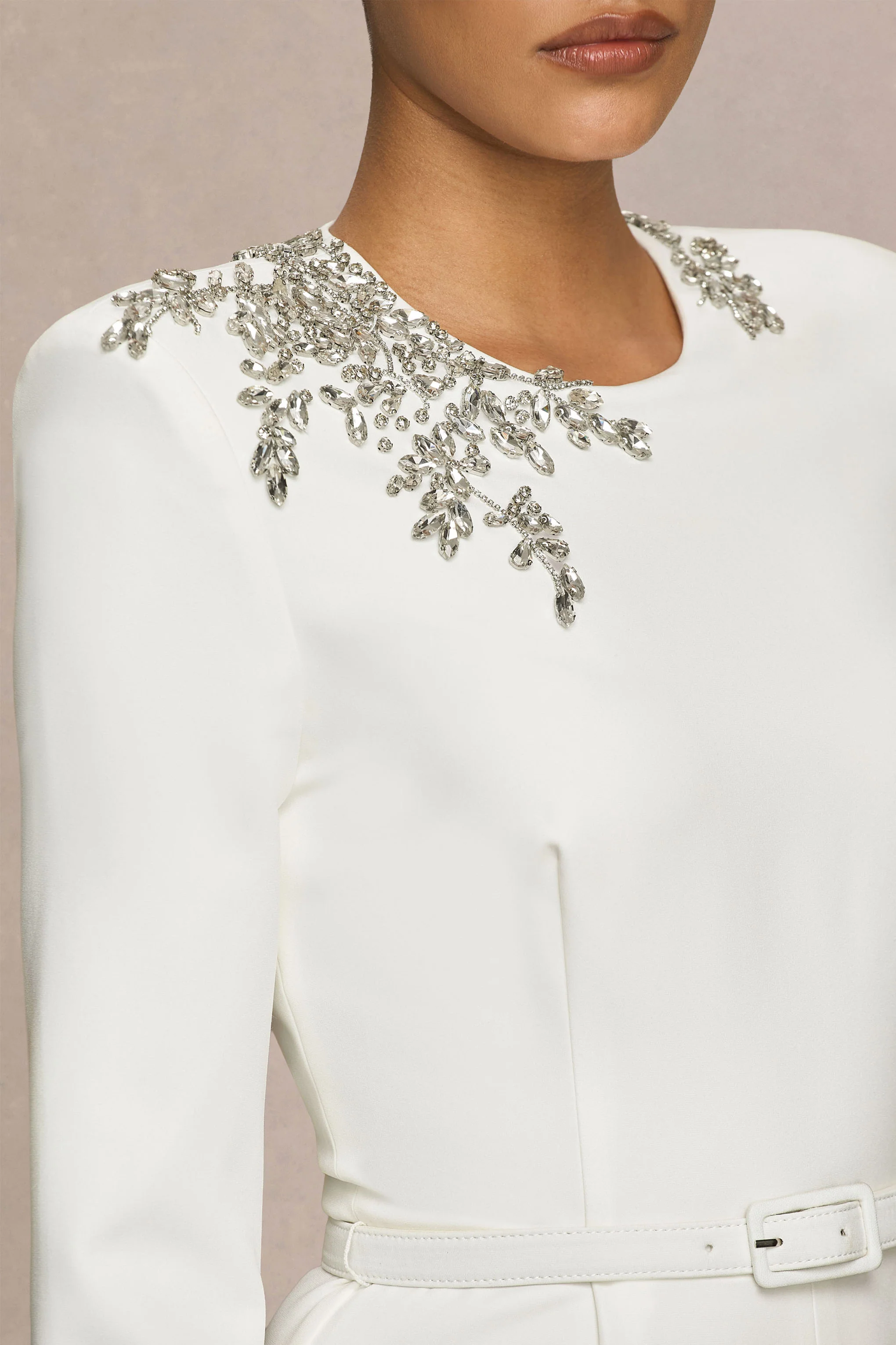 Prize | Cream Crew-Neck Jumpsuit With Embellishment Detail - Image 6