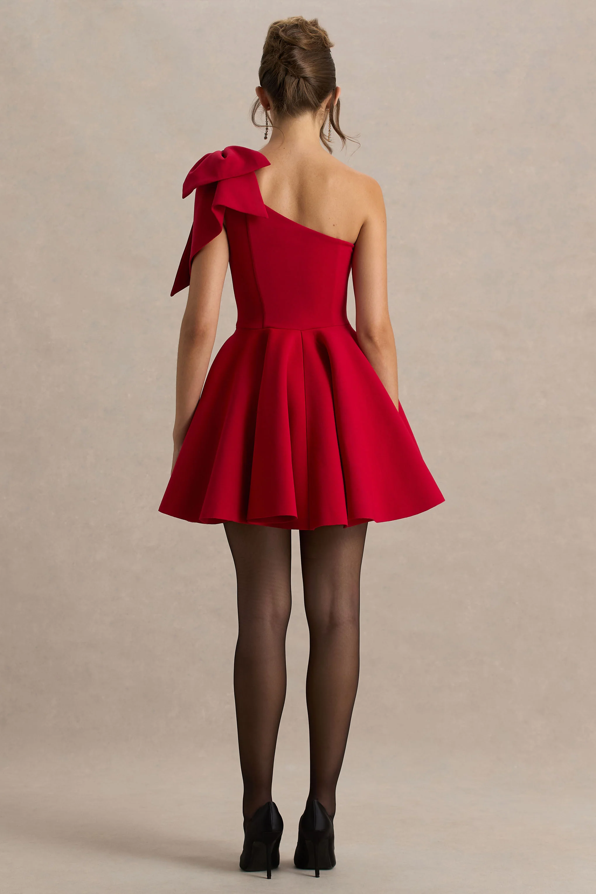 Prosperity | Red Asymmetric-Neck Mini Dress With Bow Detail - Image 2