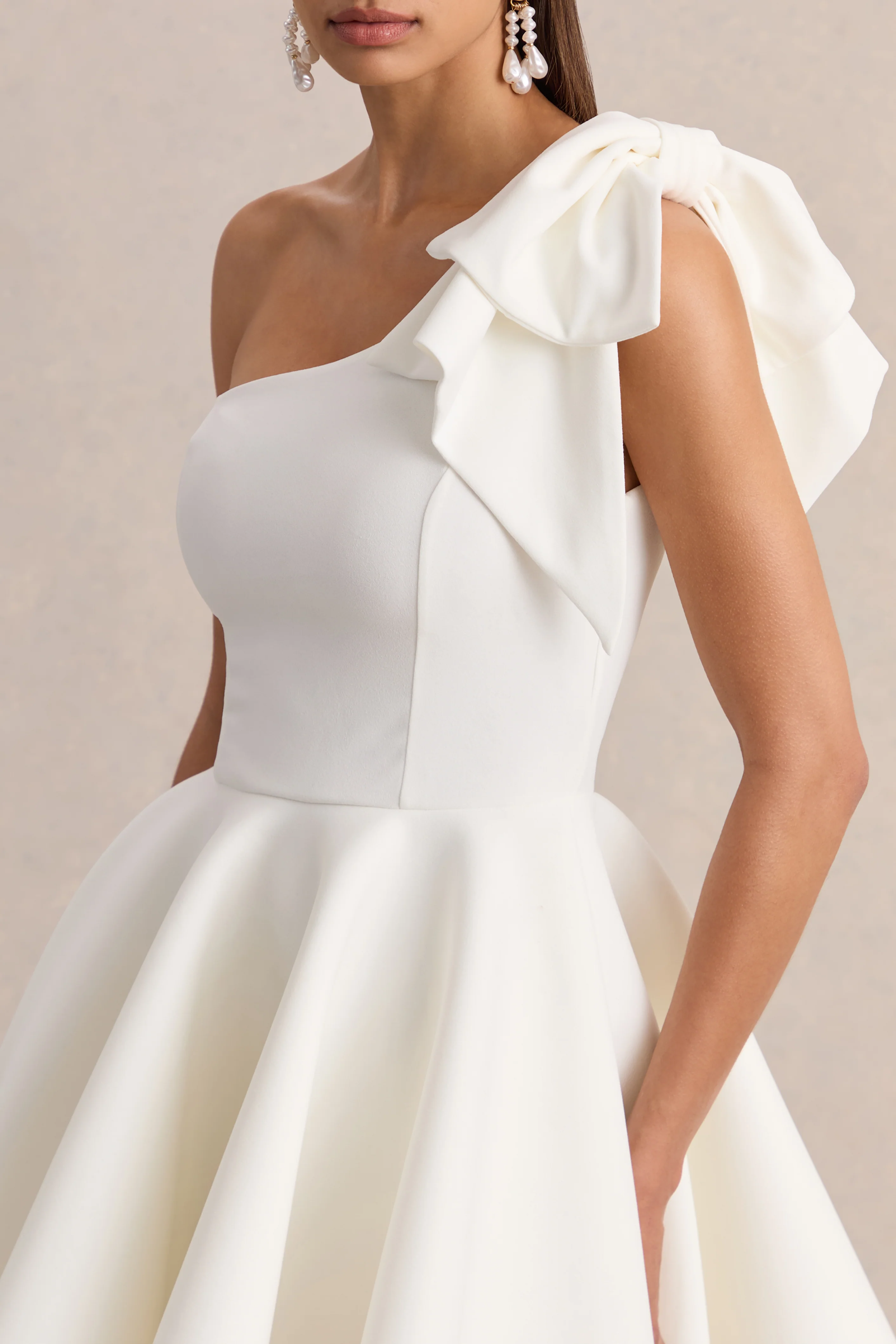 Prosperity | White Asymmetric-Neck Mini Dress With Bow Detail - Image 6