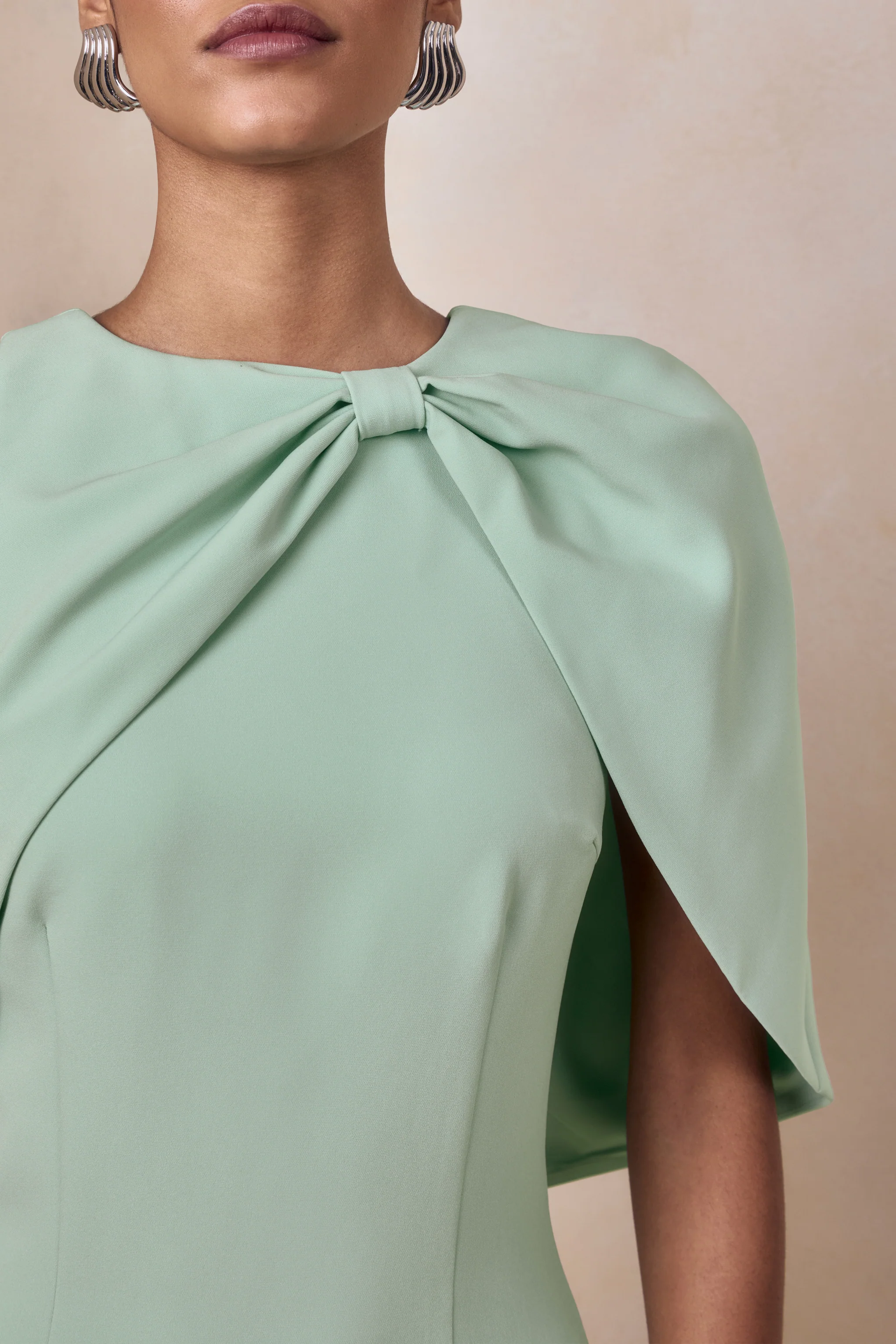 Quira | Mint Asymmetric-Neck Maxi Dress With Cape-Sleeve - Image 6