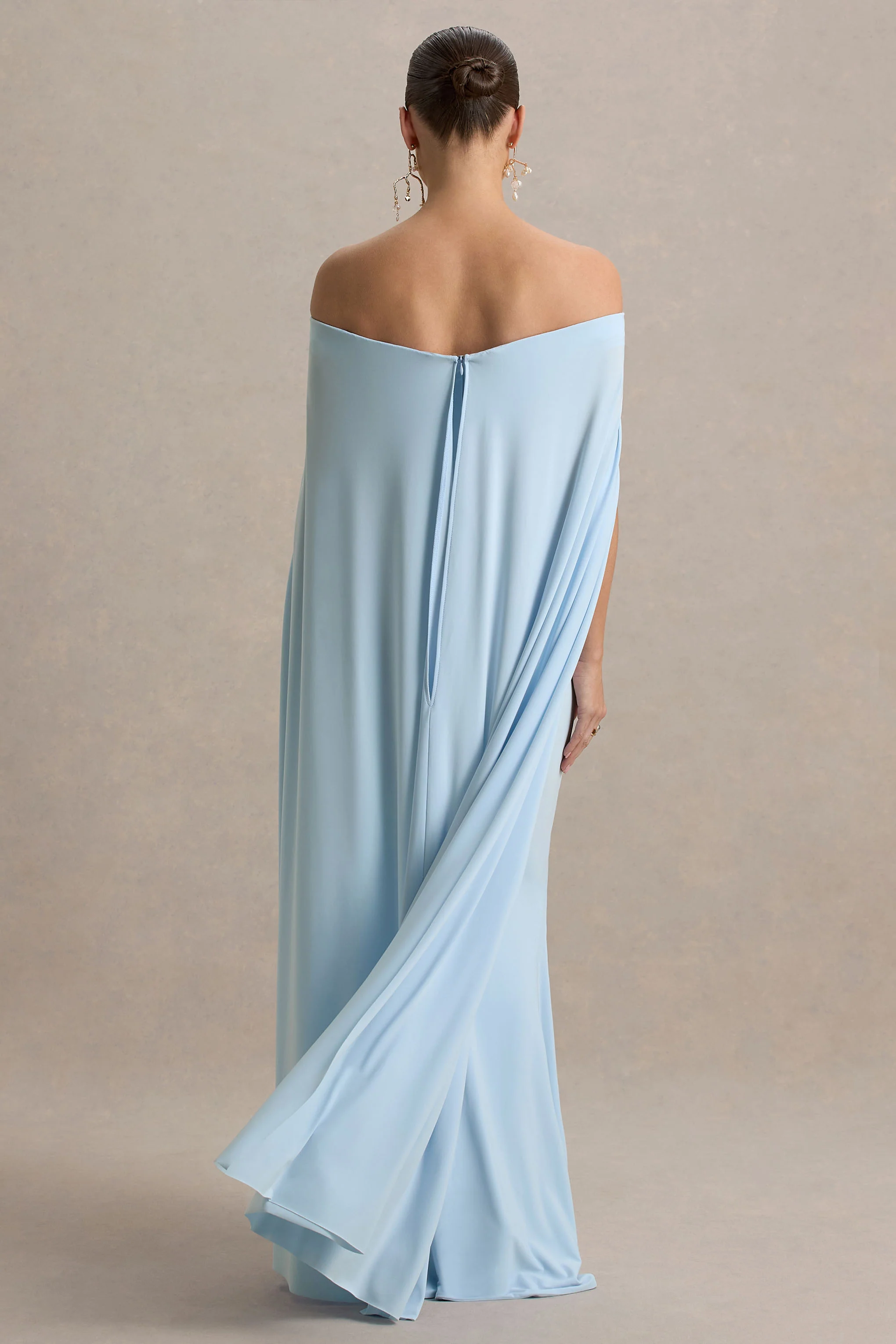 Radiance | Powder Blue Bardot Maternity Maxi Dress With Cape - Image 2