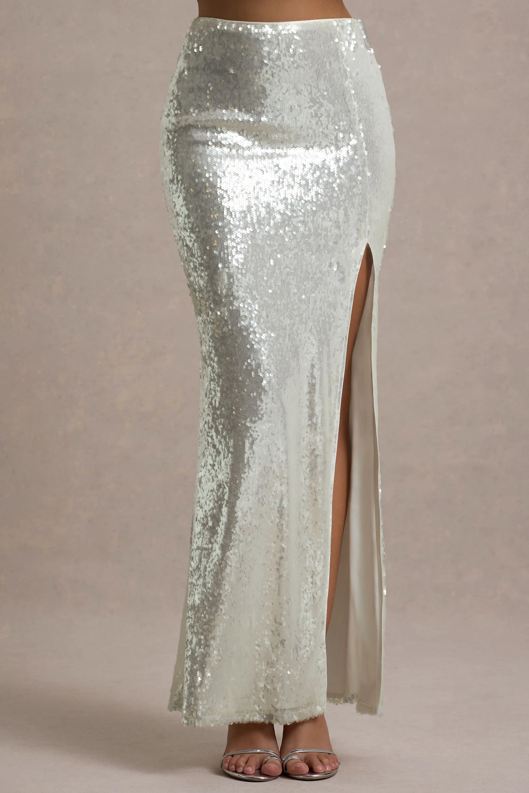 Raia | Sand Sequin Split Maxi Skirt - Image 3