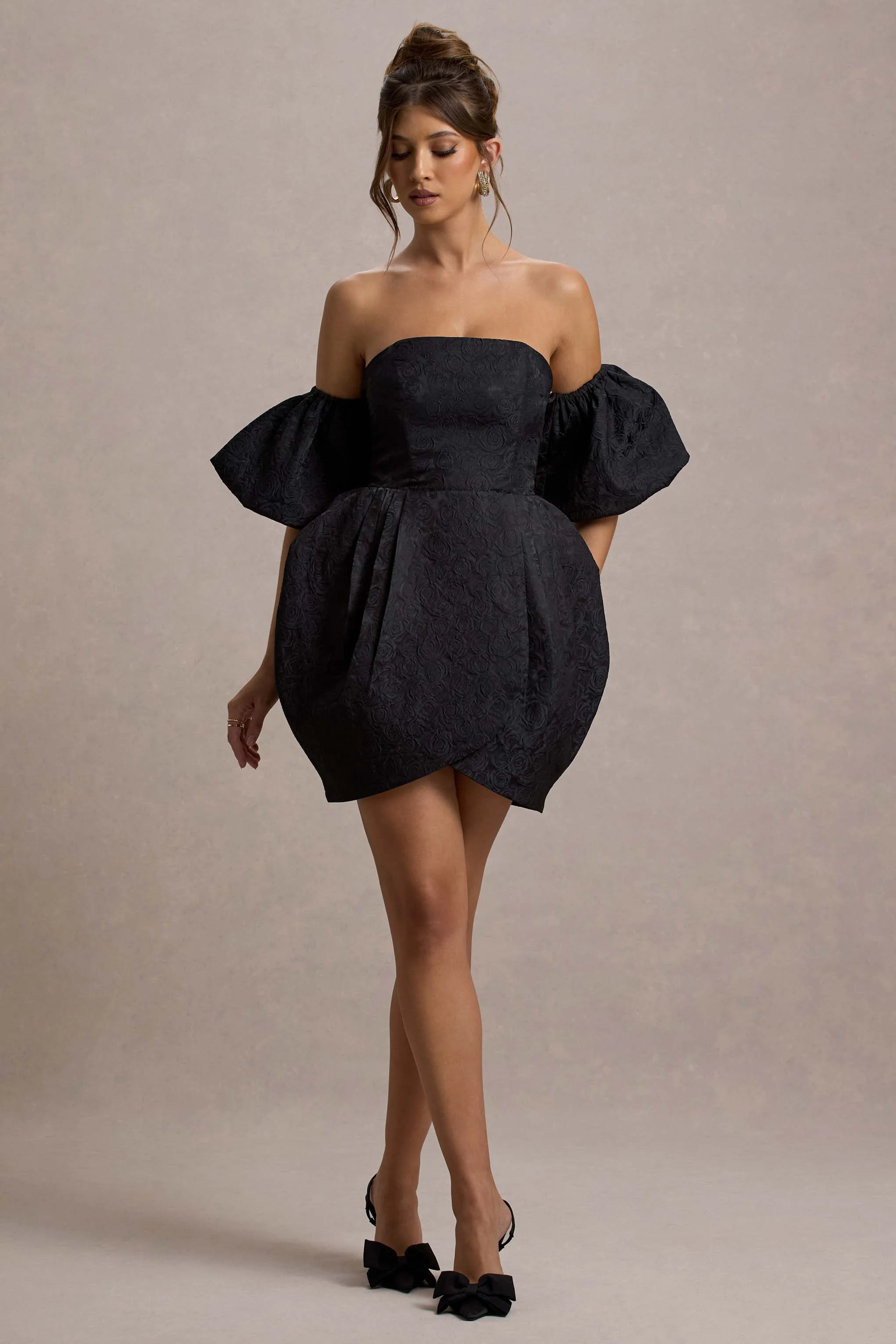 Ramone | Black Bardot Mini Dress With Tulip Hem - Image 5