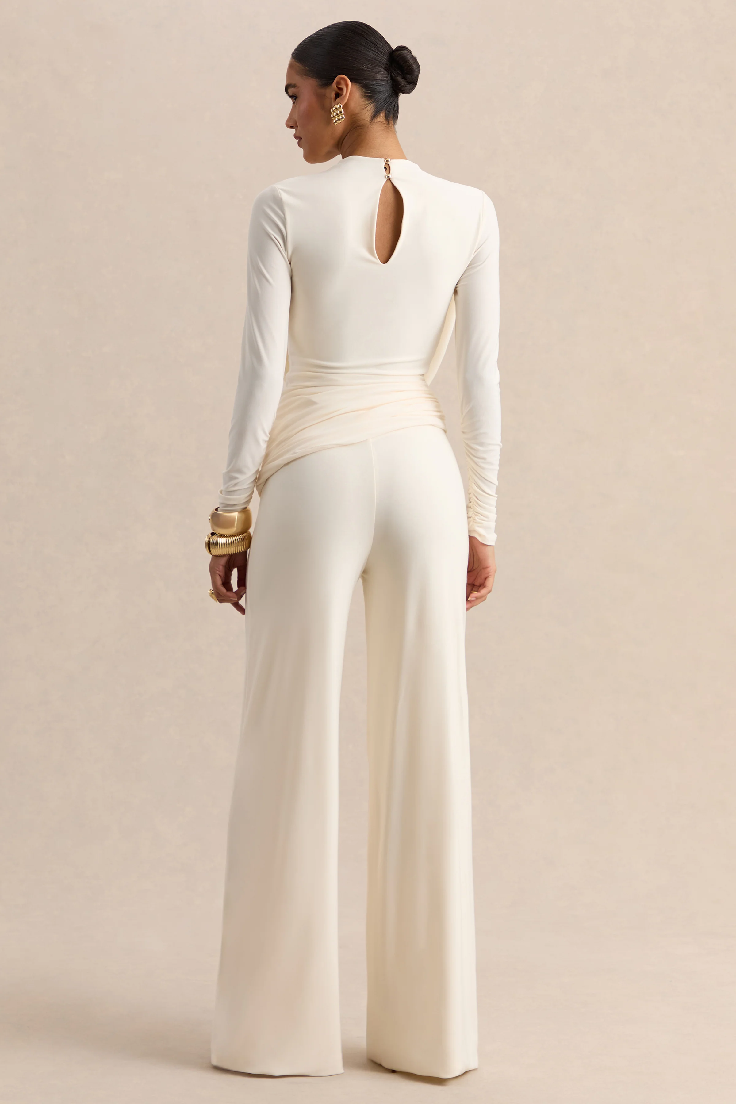 Raniella | White High-Neck Top With Gathered And Draped-Detailing - Image 3