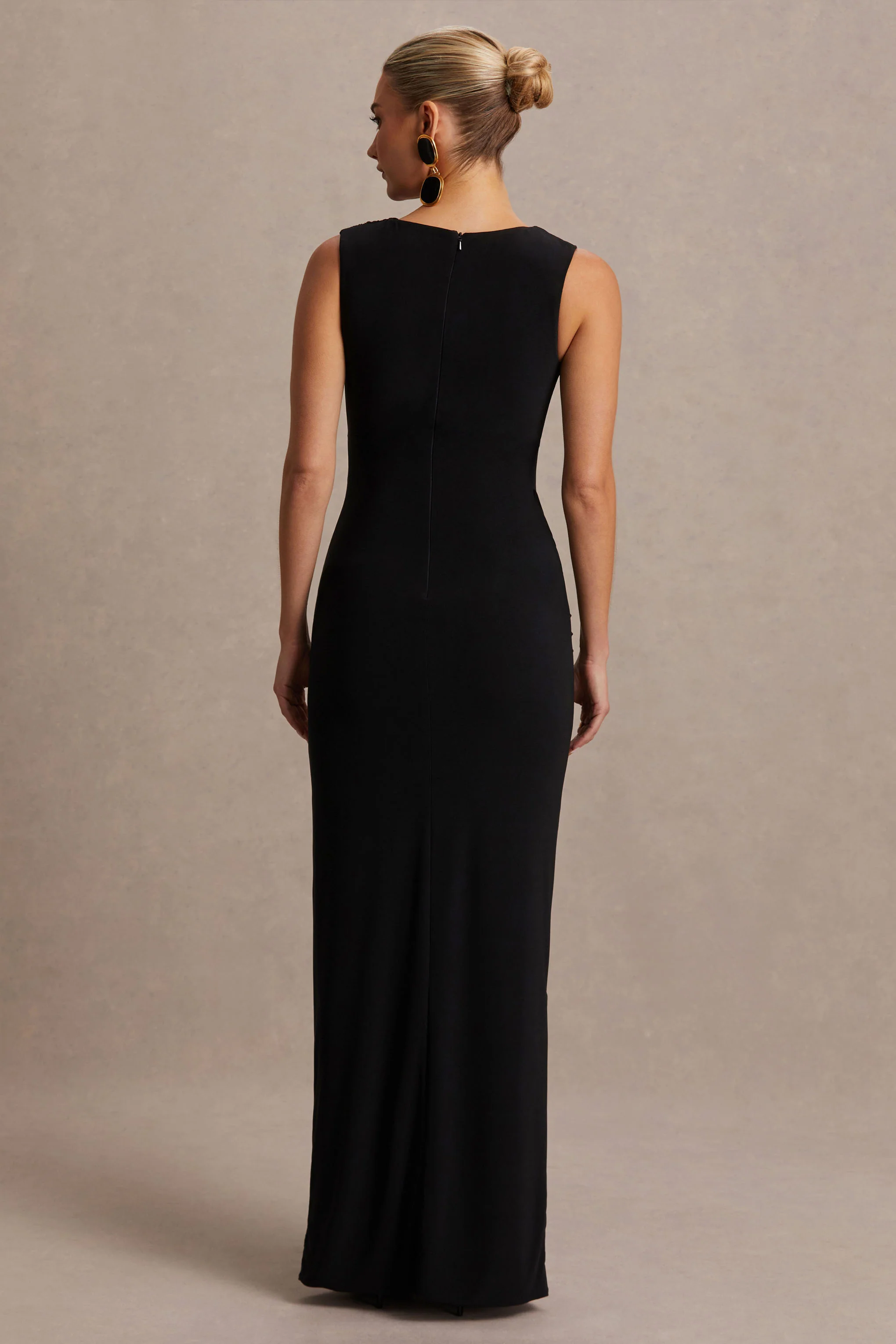 Raven | Black Boat-Neck Maternity Maxi Dress With Gathered-Detailing - Image 2