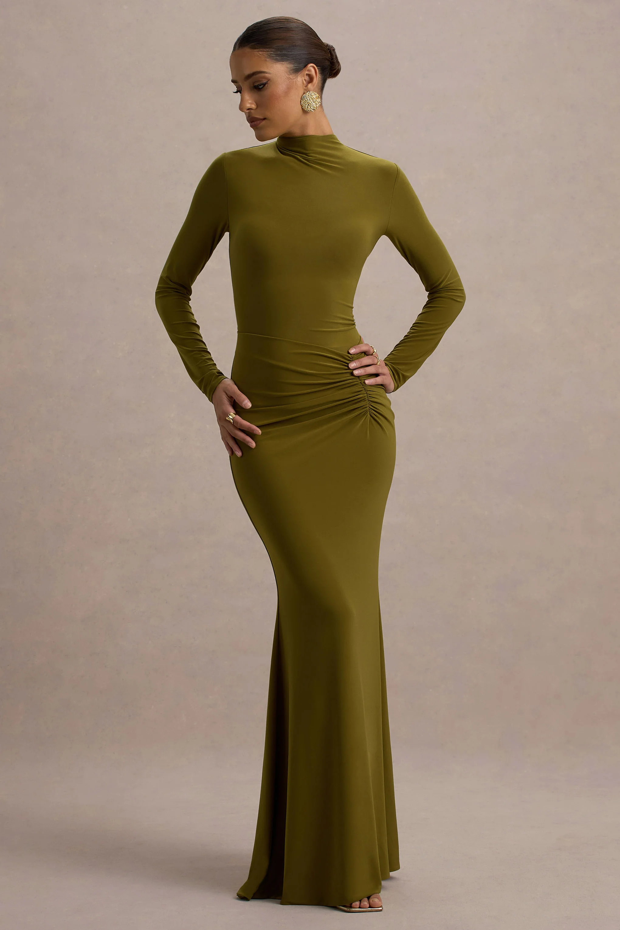 Reid | Green Long-Sleeve Gathered Maxi Dress - Image 5