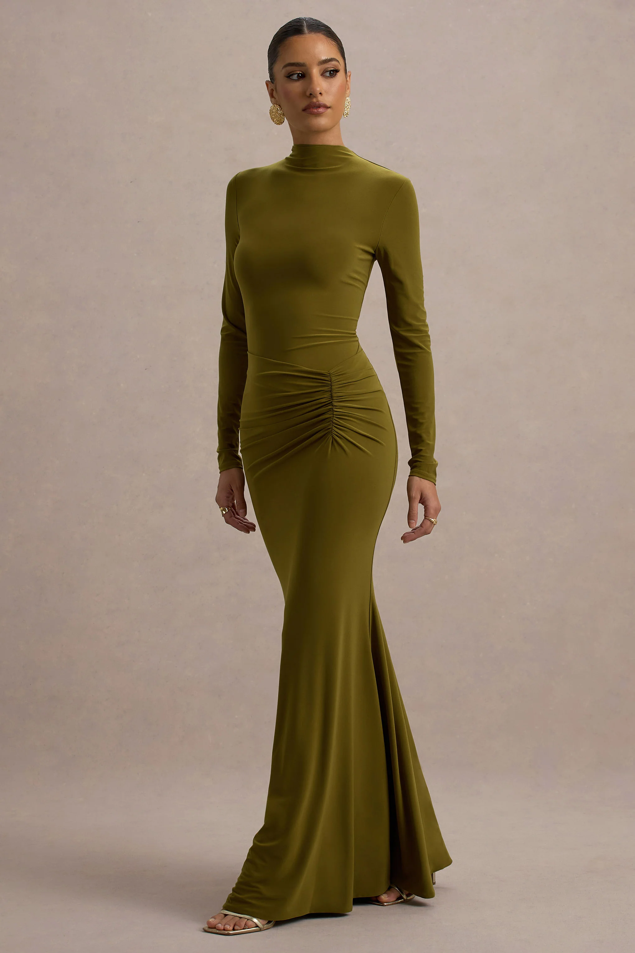Reid | Green Long-Sleeve Gathered Maxi Dress - Image 6