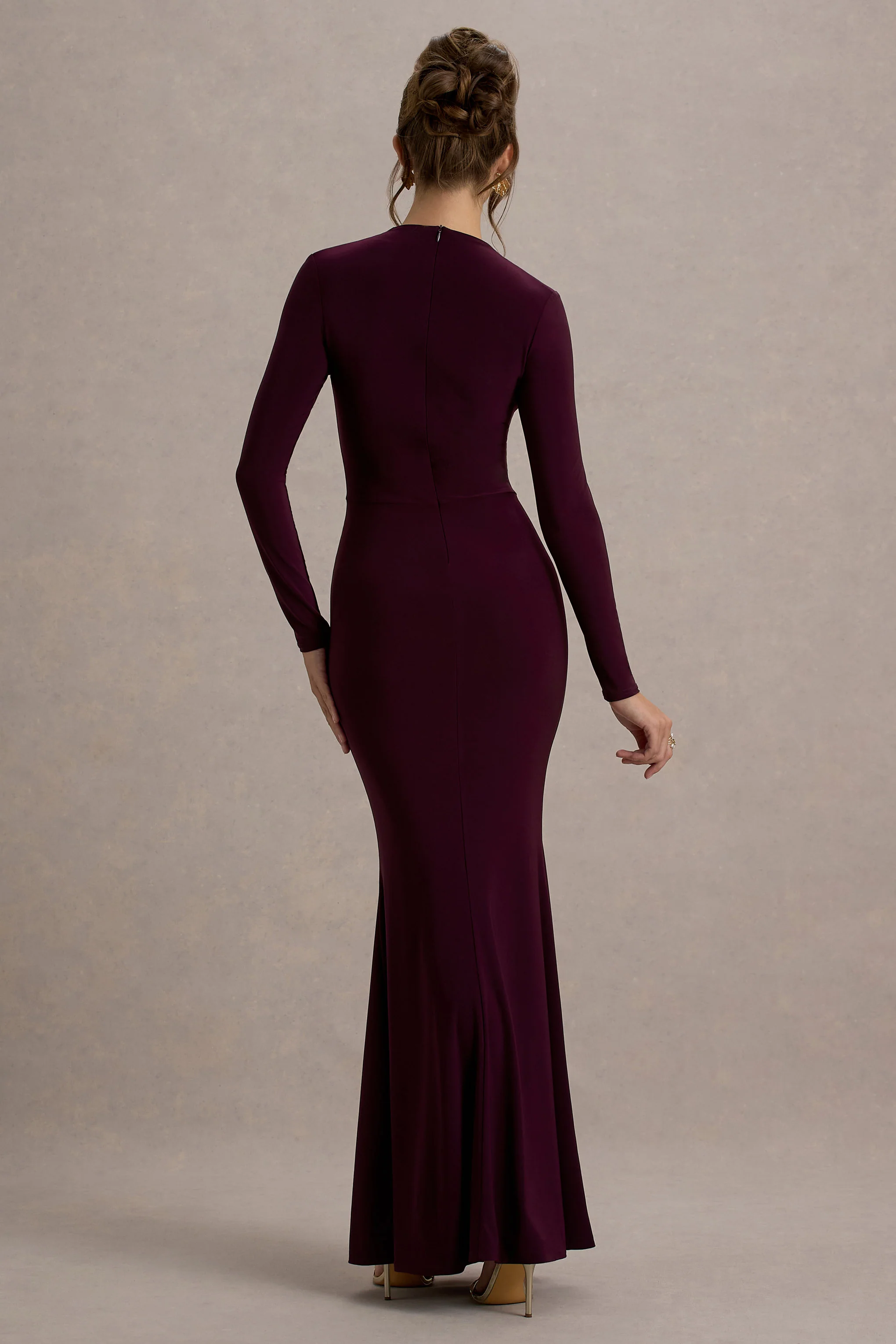 Reid | Plum Long-Sleeve Gathered Maxi Dress - Image 2