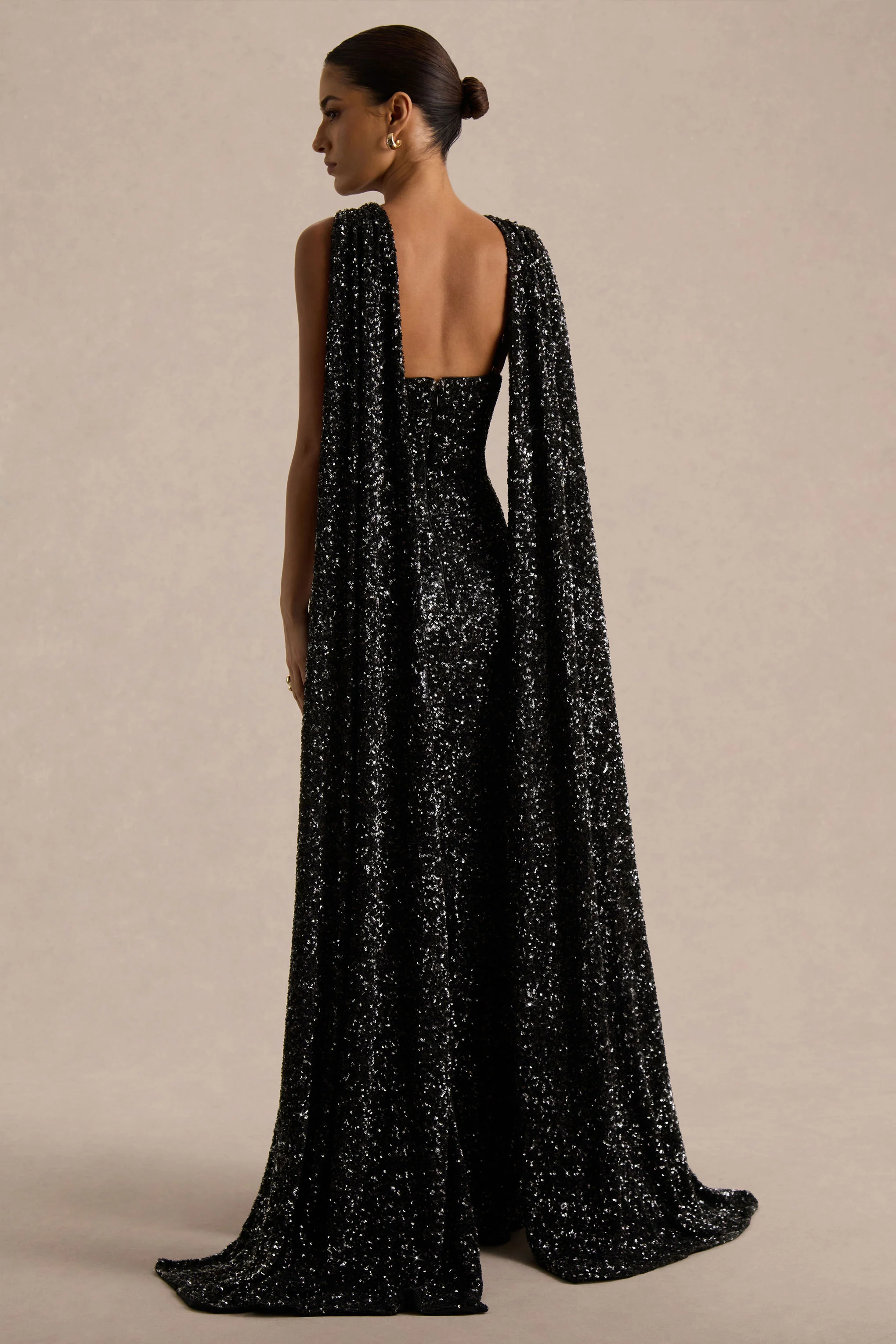 Renelle | Black Sequin Halter Neck Maxi Dress - Image 2
