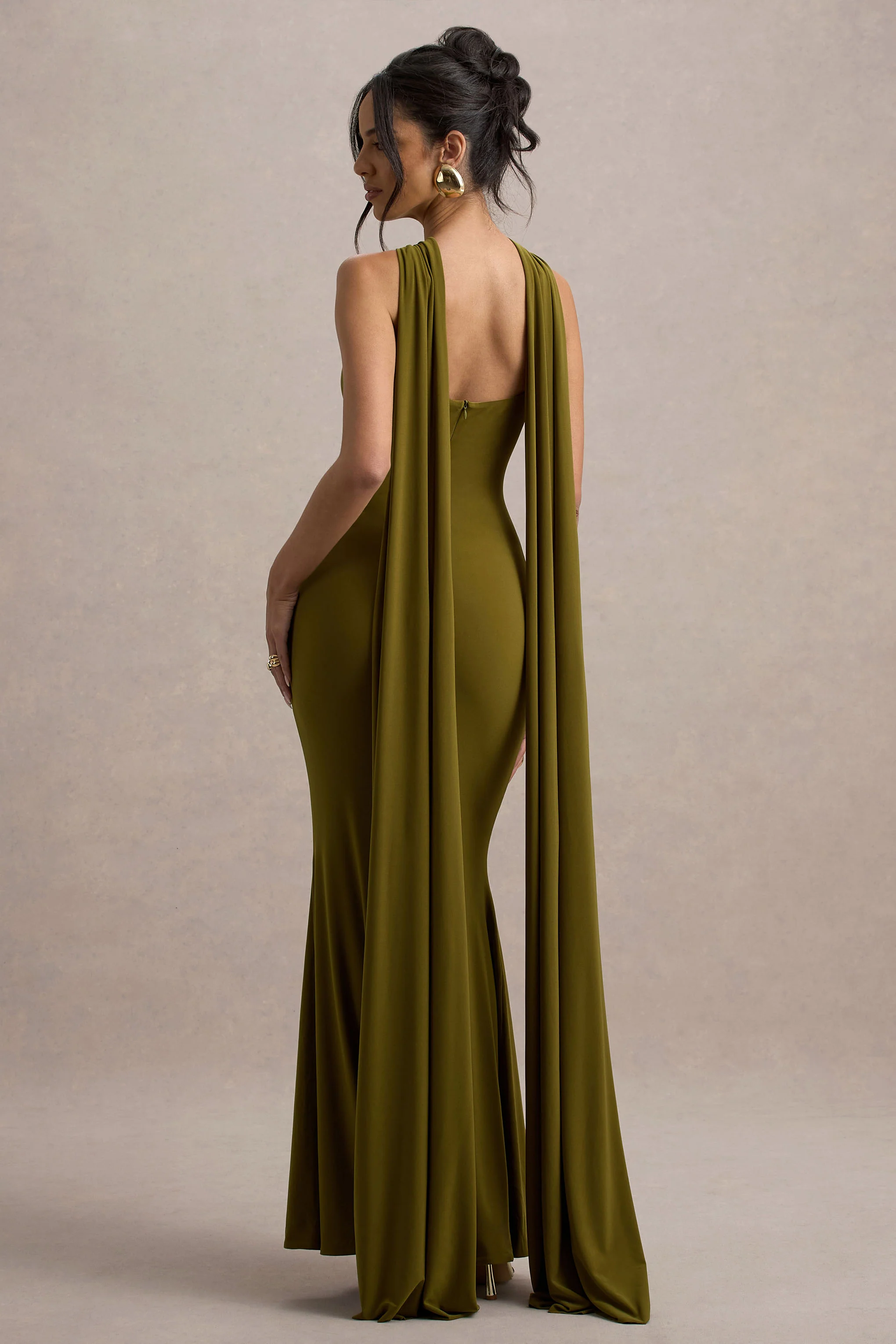 Rhoda | Green Twist Halter-Neck Cape Maxi Dress - Image 7