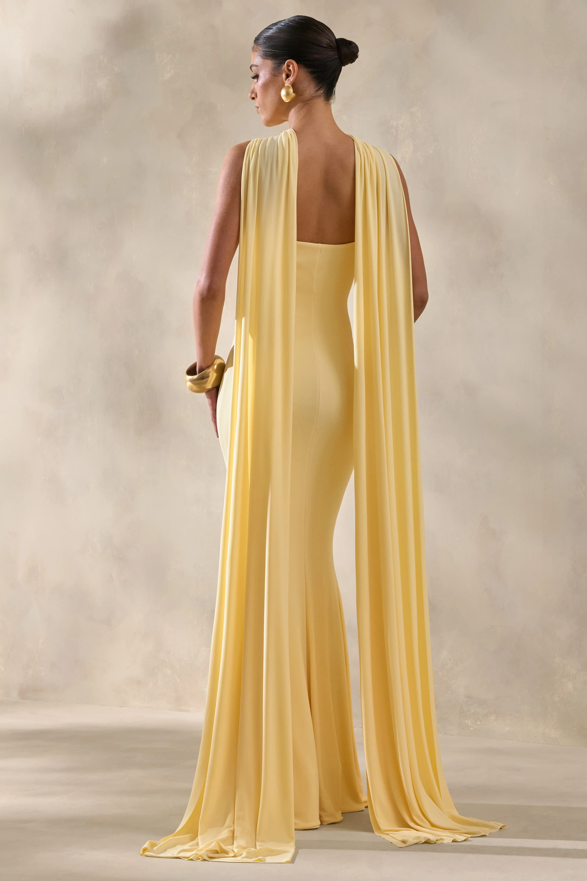Rhoda | Lemon Twist Halter-Neck Cape Maxi Dress - Image 2