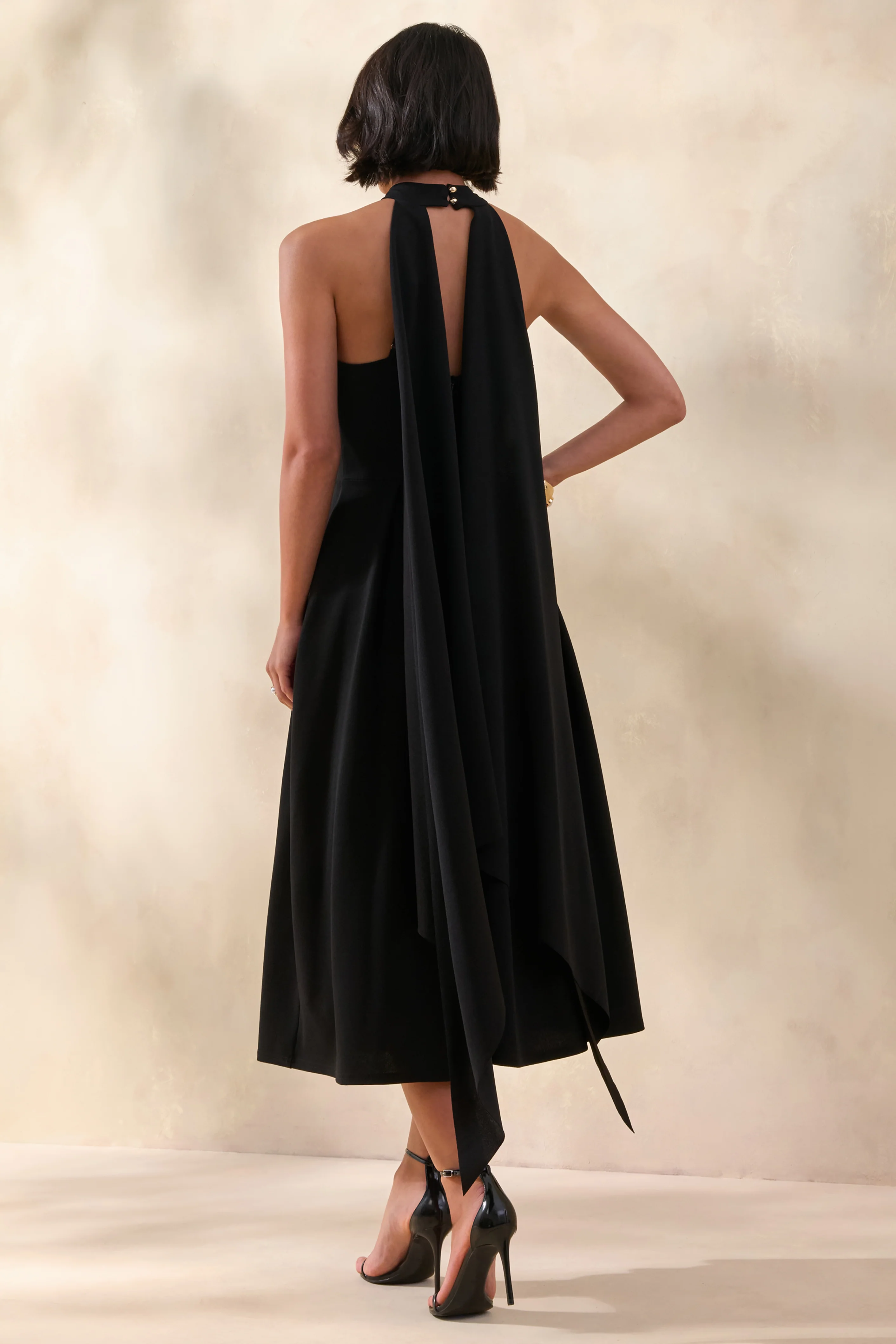 Rhode | Black Halter-Neck Midi Dress - Image 2