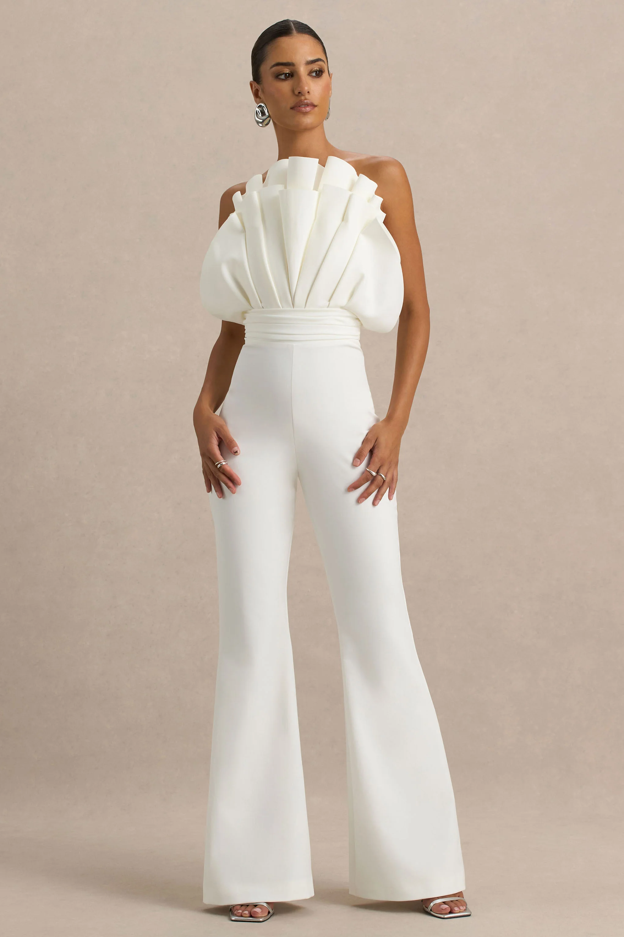 Riga | White Ruffled Asymmetric Jumpsuit - Image 4