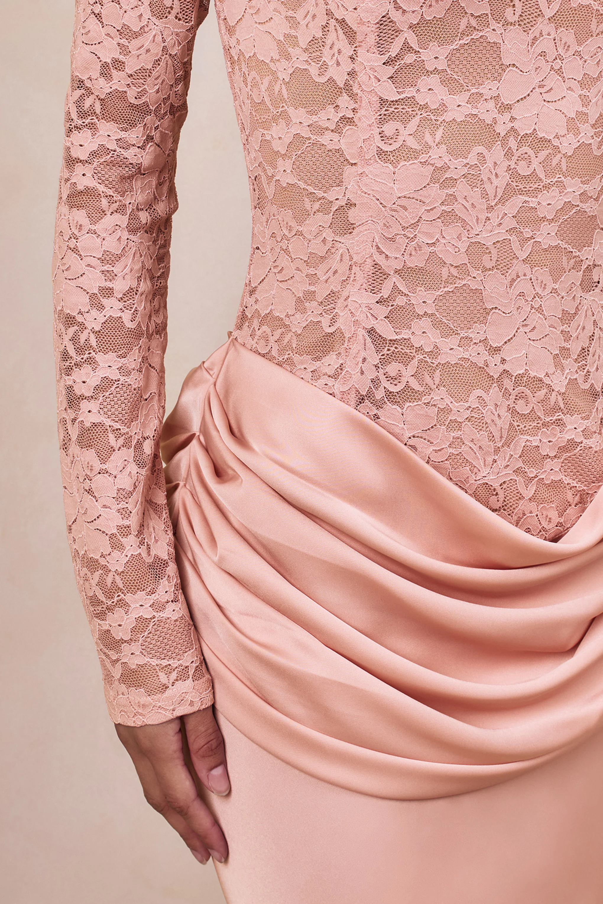 Rinna | Pink Lace And Satin Bardot-Neck Maxi Dress - Image 5