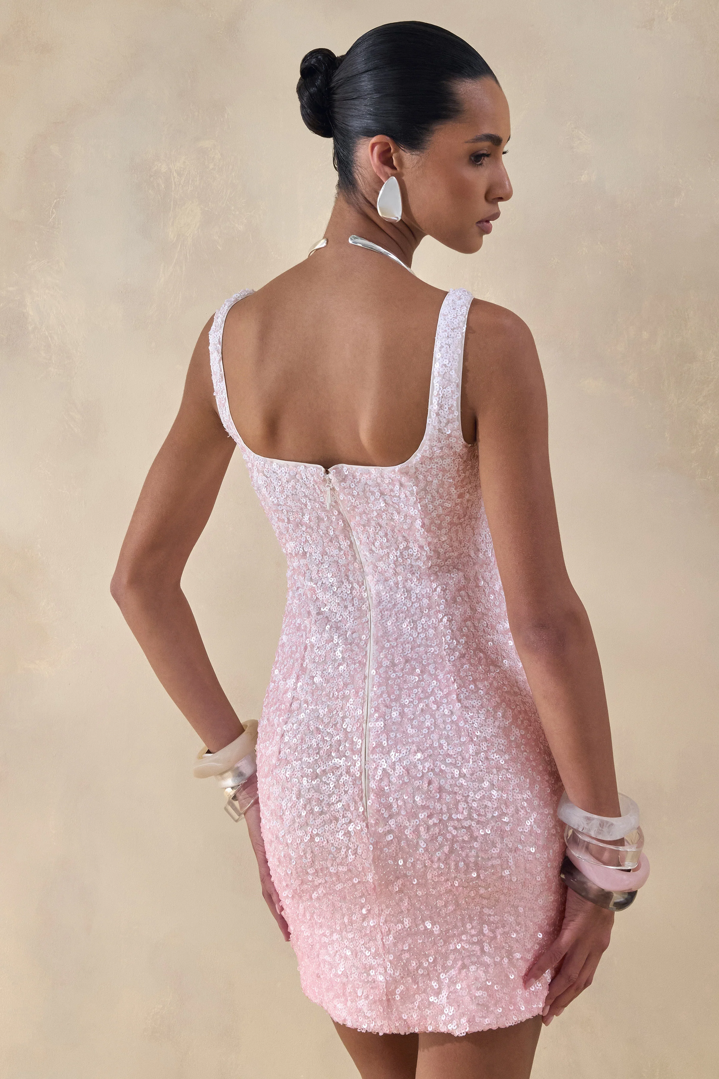 Rionelle | Pink And White Sequin Mini Dress - Image 3