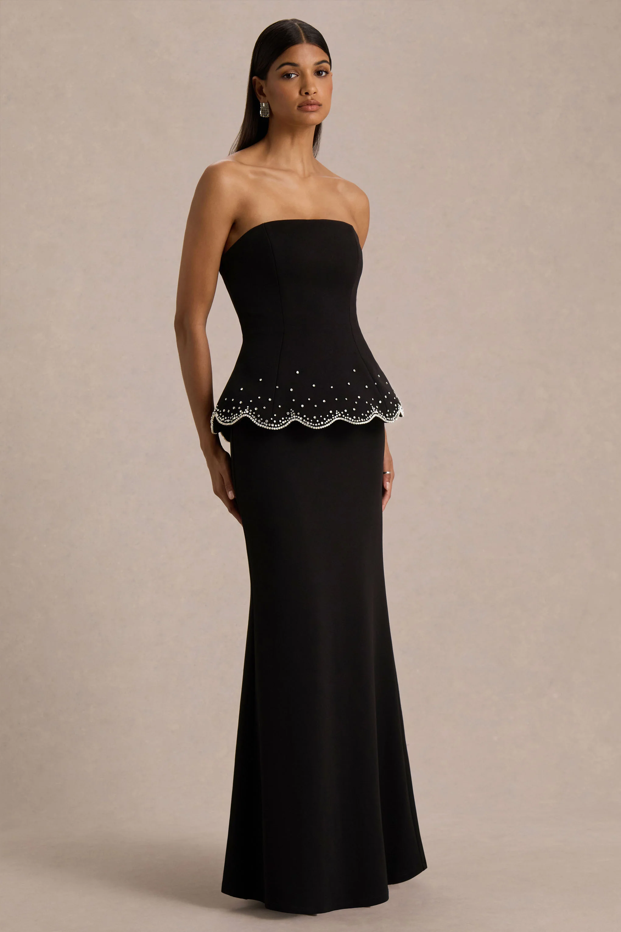 Robin | Black Hand-Embellished Strapless Corset Maxi Dress - Image 5