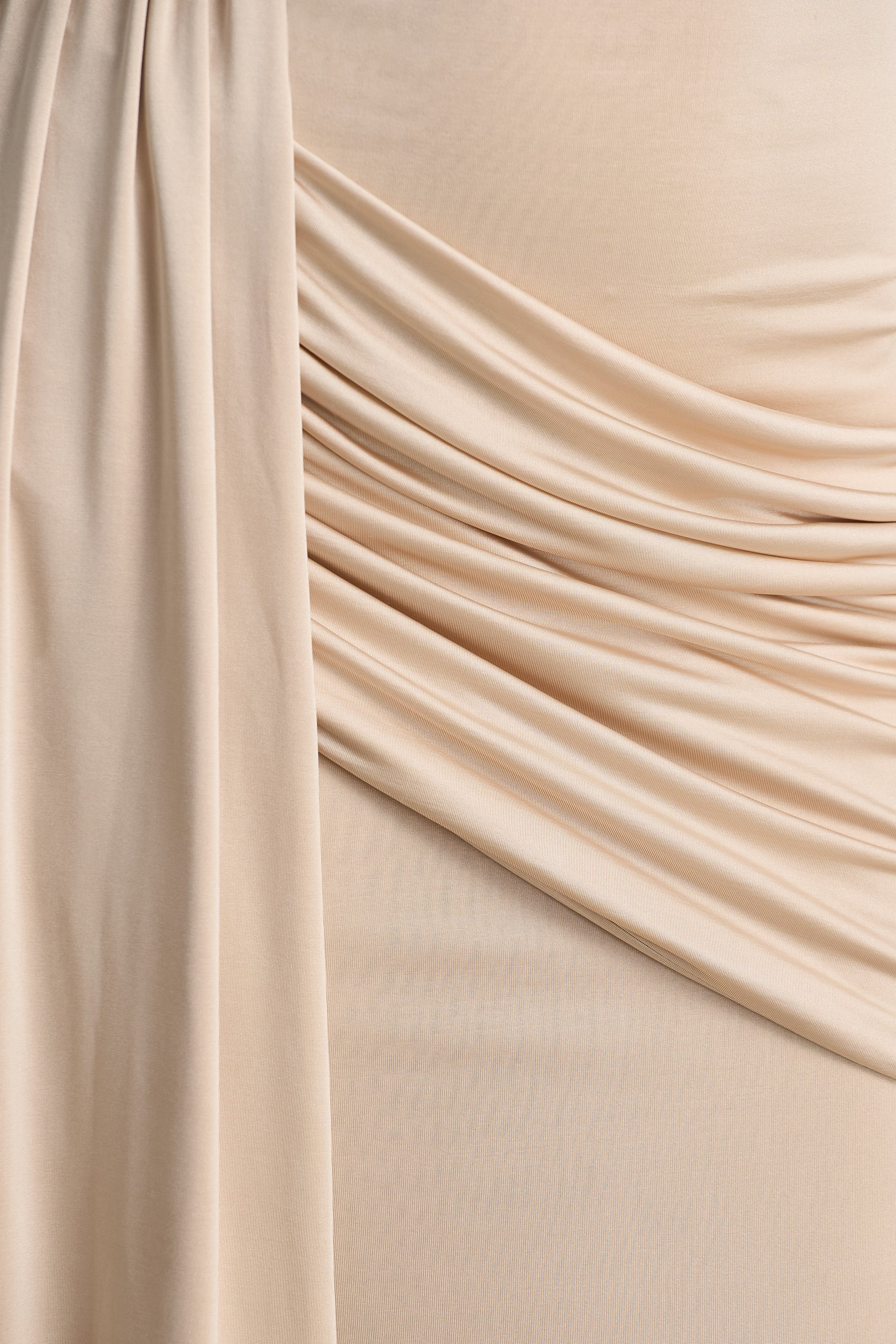 Romi | Champagne High-Neck Maxi Dress With Ruched Detailing - Image 6