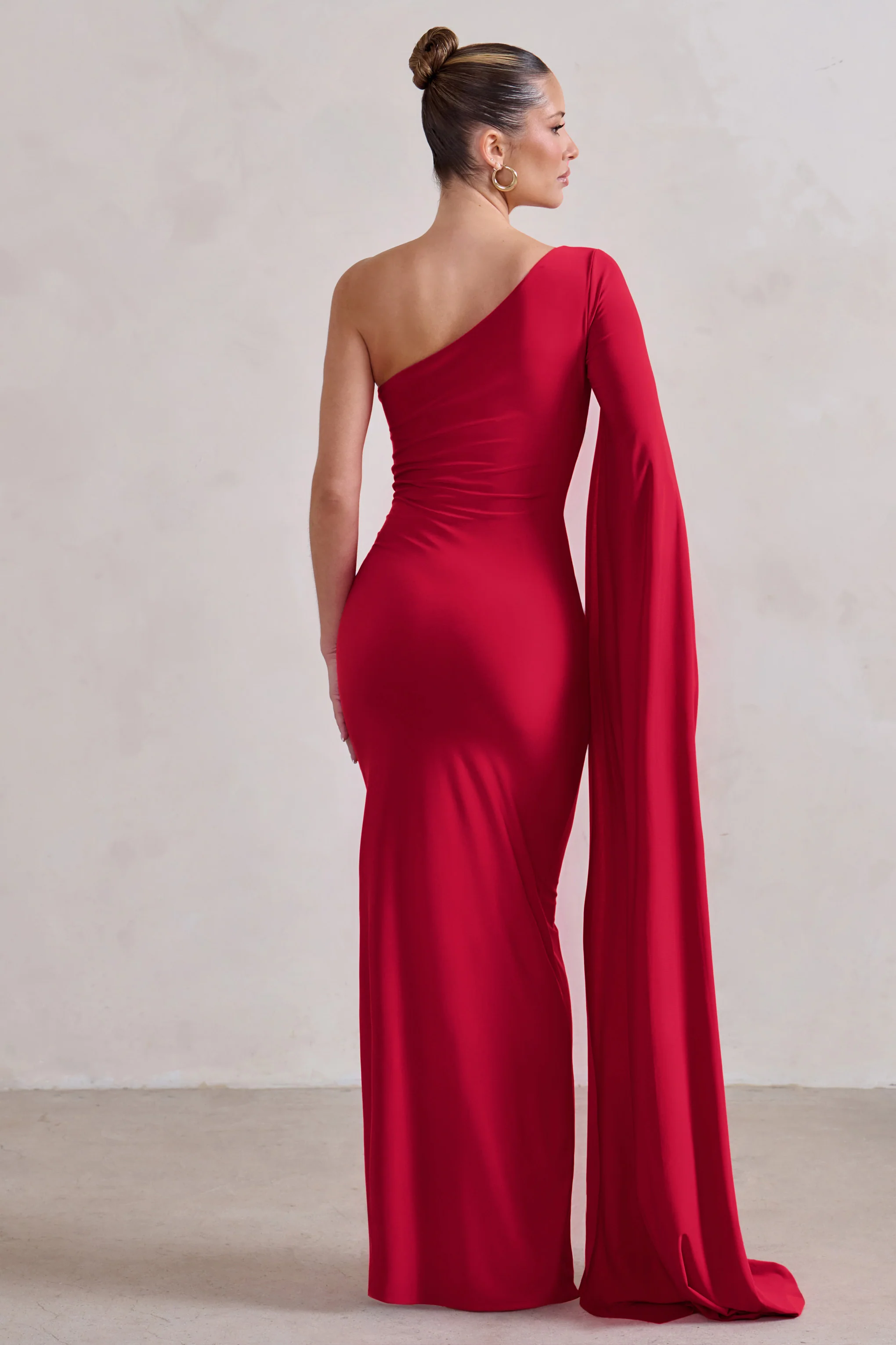 Romi | Red One Shoulder Twist Design Maxi Dress - Image 2