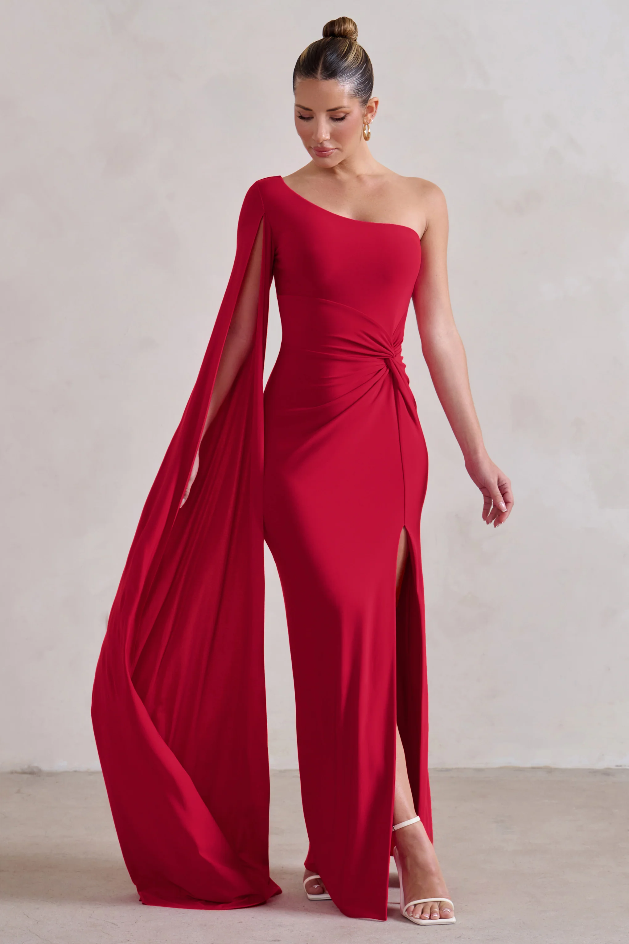 Romi | Red One Shoulder Twist Design Maxi Dress - Image 4