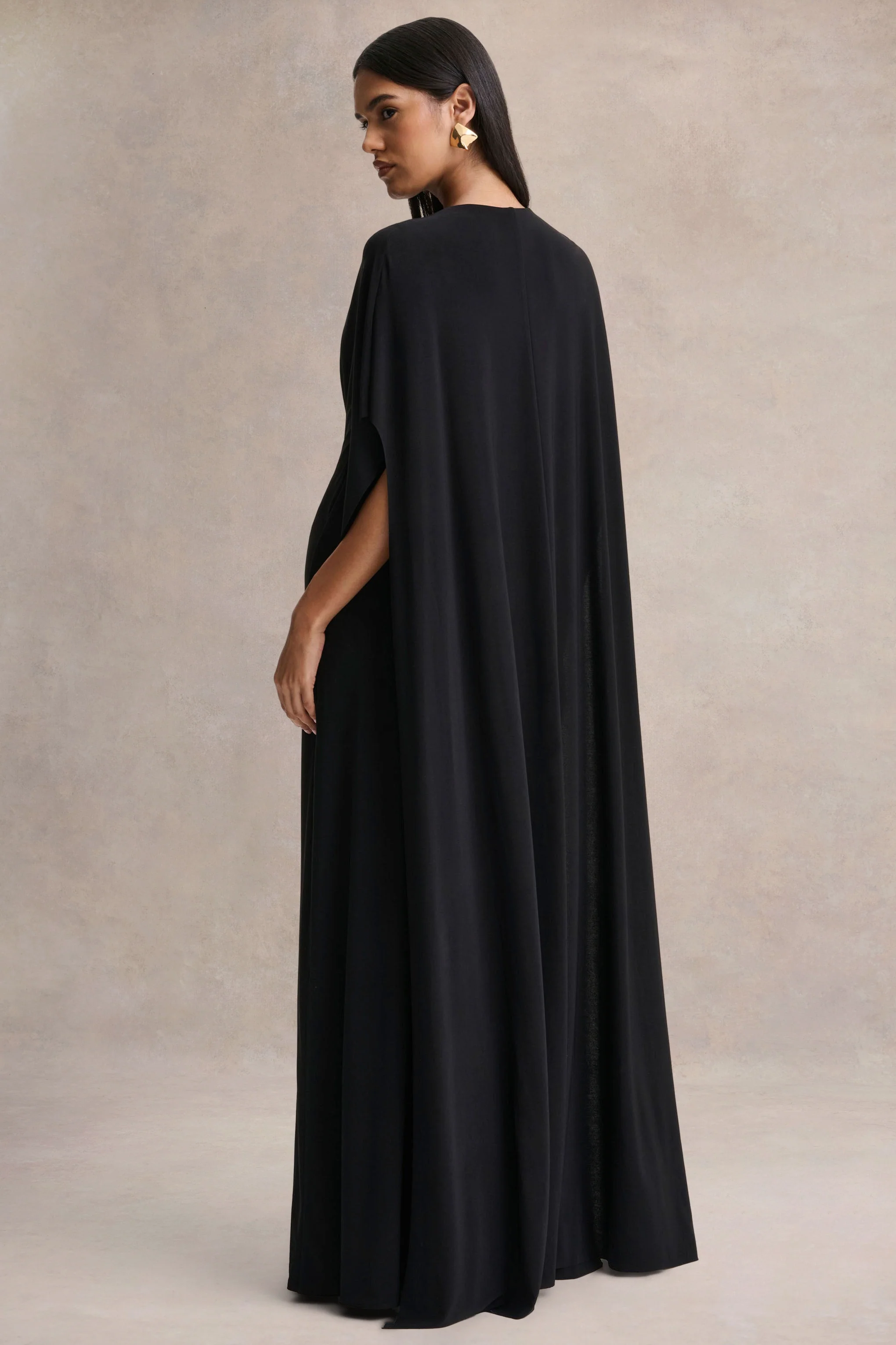 Romilly | Black Plunge-Neck Maxi Dress With Gathered Detail - Image 2