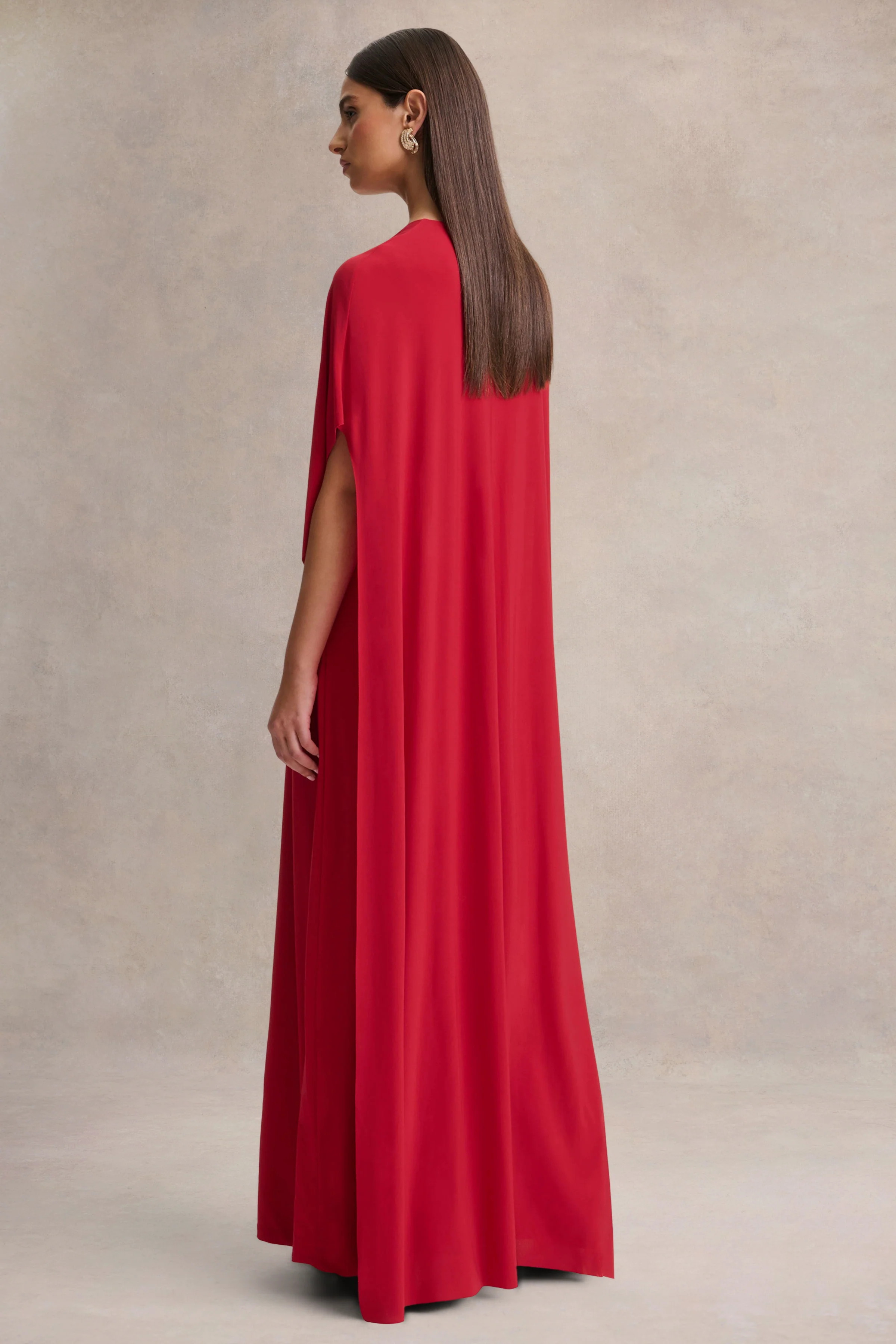 Romilly | Red Plunge-Neck Maxi Dress With Gathered Detail - Image 2
