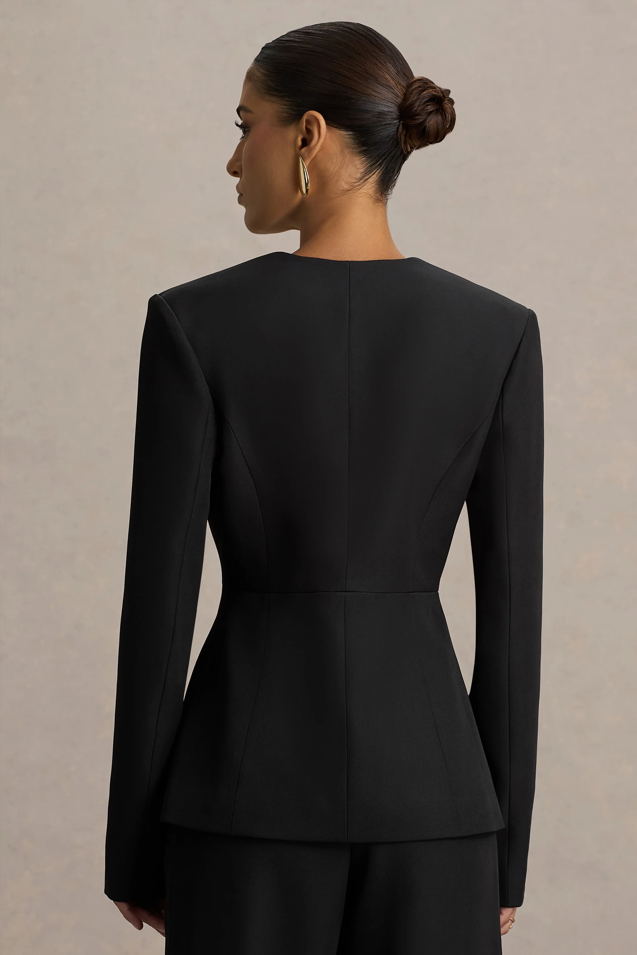 Rosalina | Black Extreme-Plunge Neck Tailored Blazer - Image 2