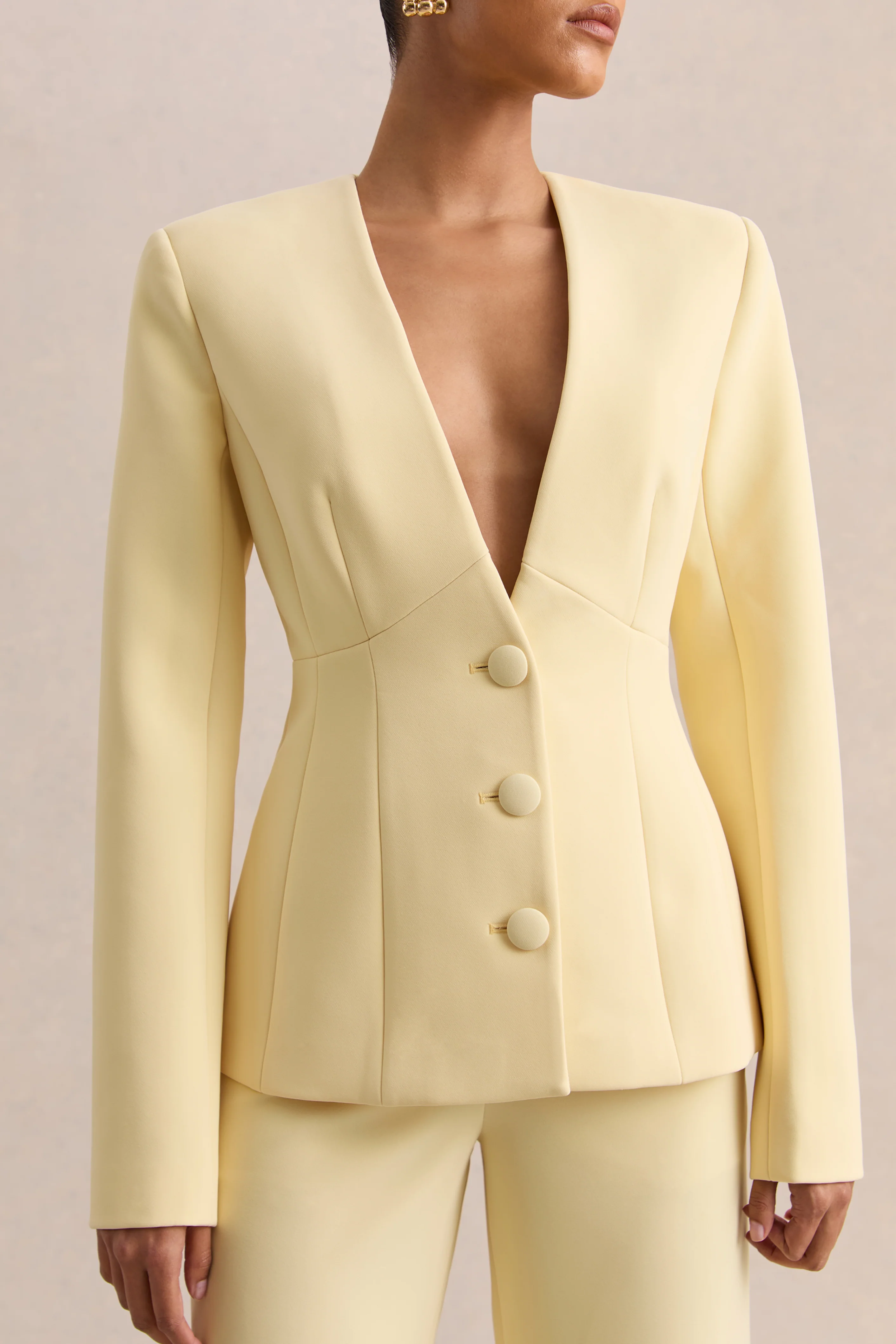 Rosalina | Lemon Extreme-Plunge Neck Tailored Blazer - Image 4