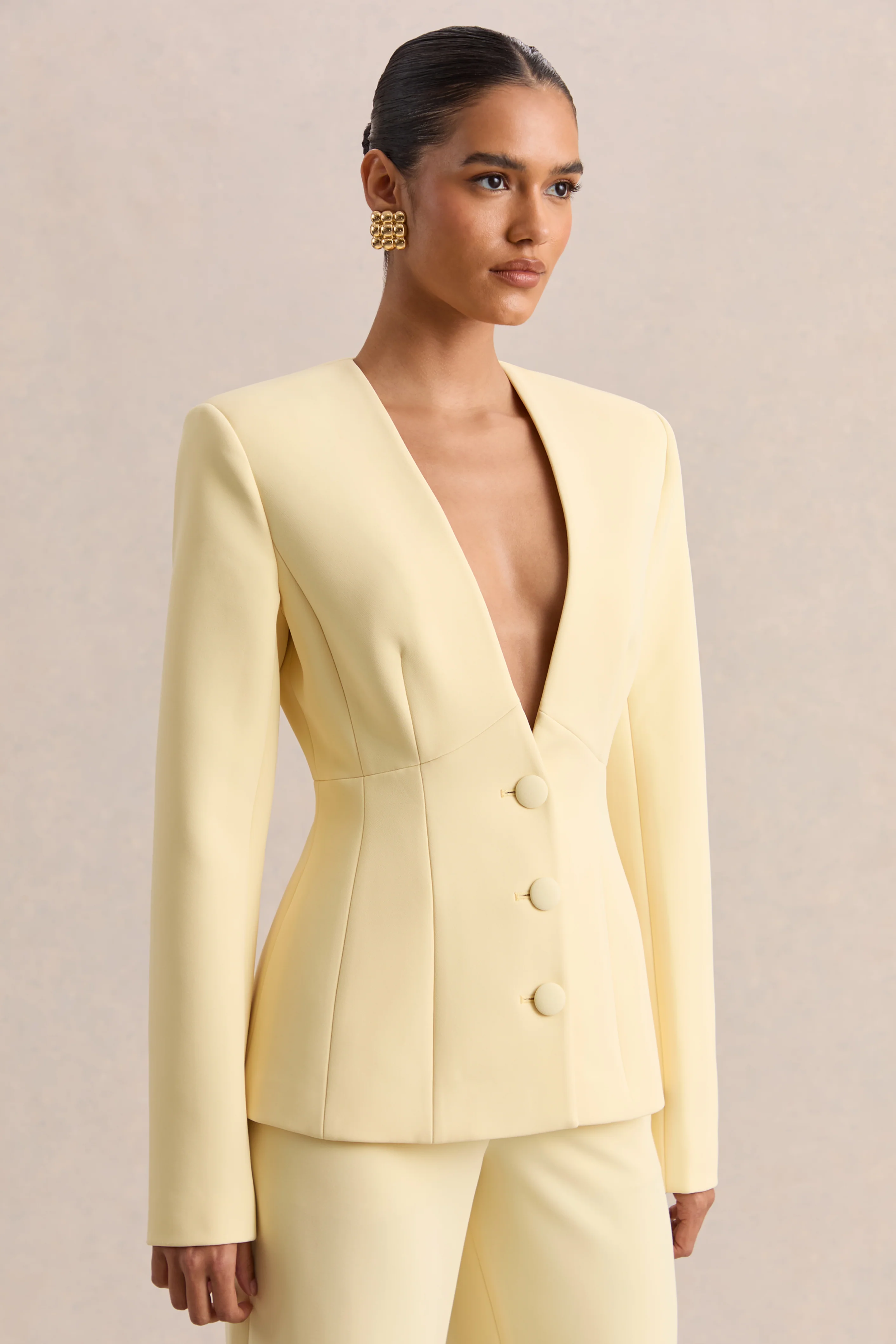 Rosalina | Lemon Extreme-Plunge Neck Tailored Blazer - Image 5