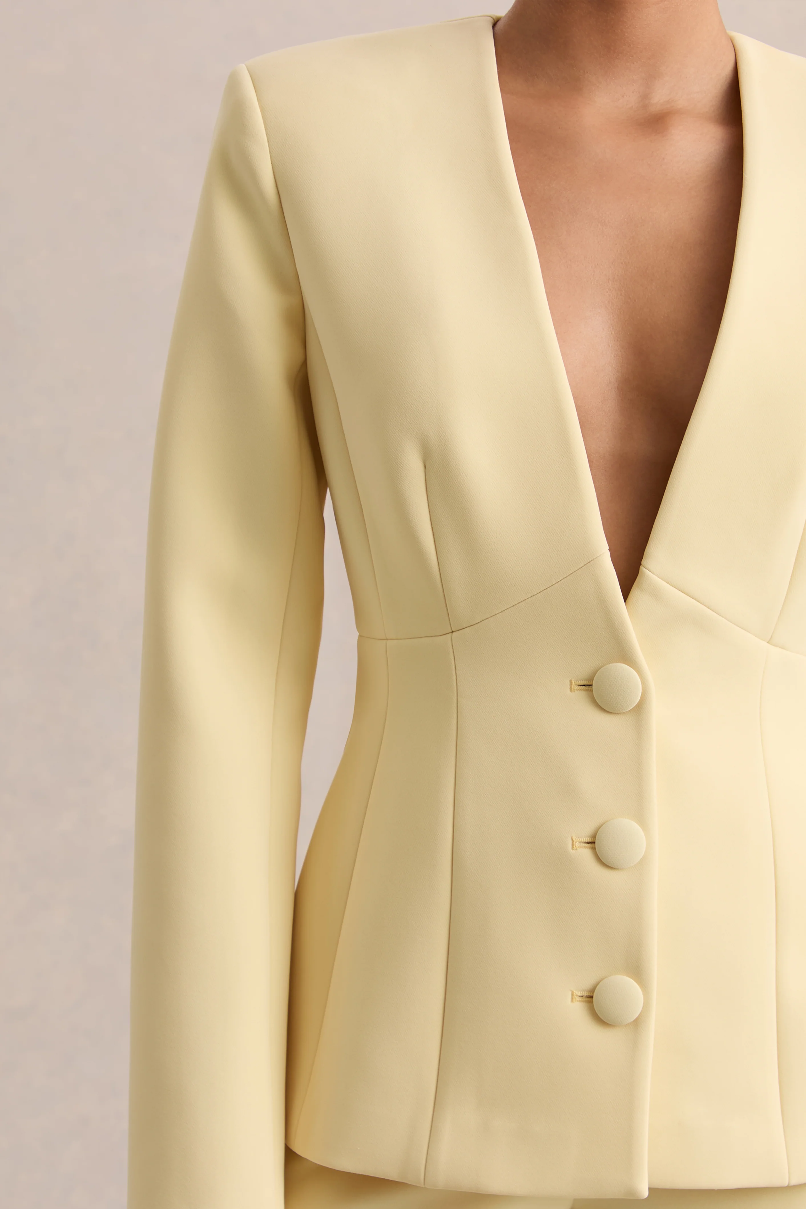Rosalina | Lemon Extreme-Plunge Neck Tailored Blazer - Image 6