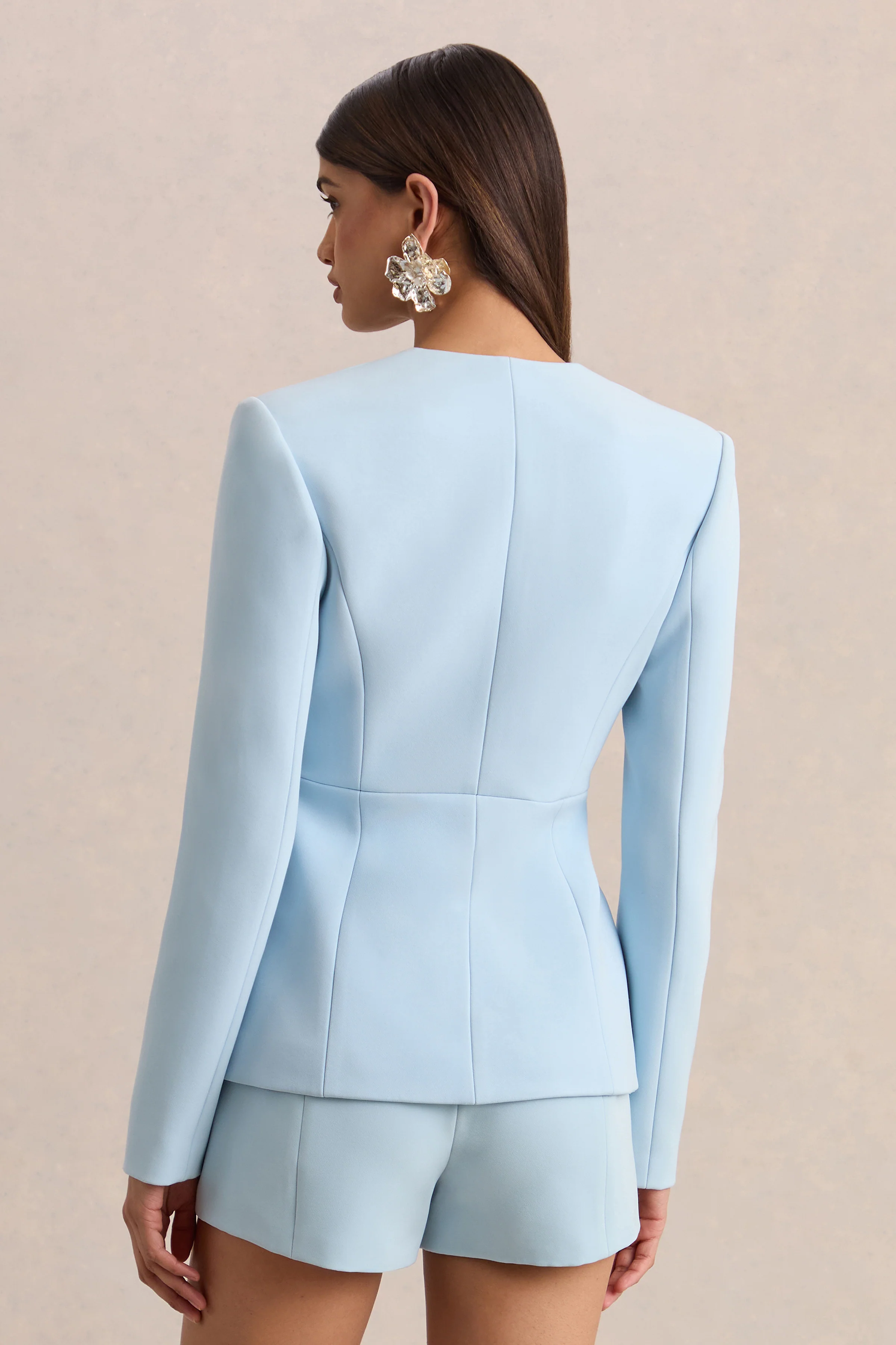Rosalina | Light Blue Extreme-Plunge Neck Tailored Blazer - Image 2