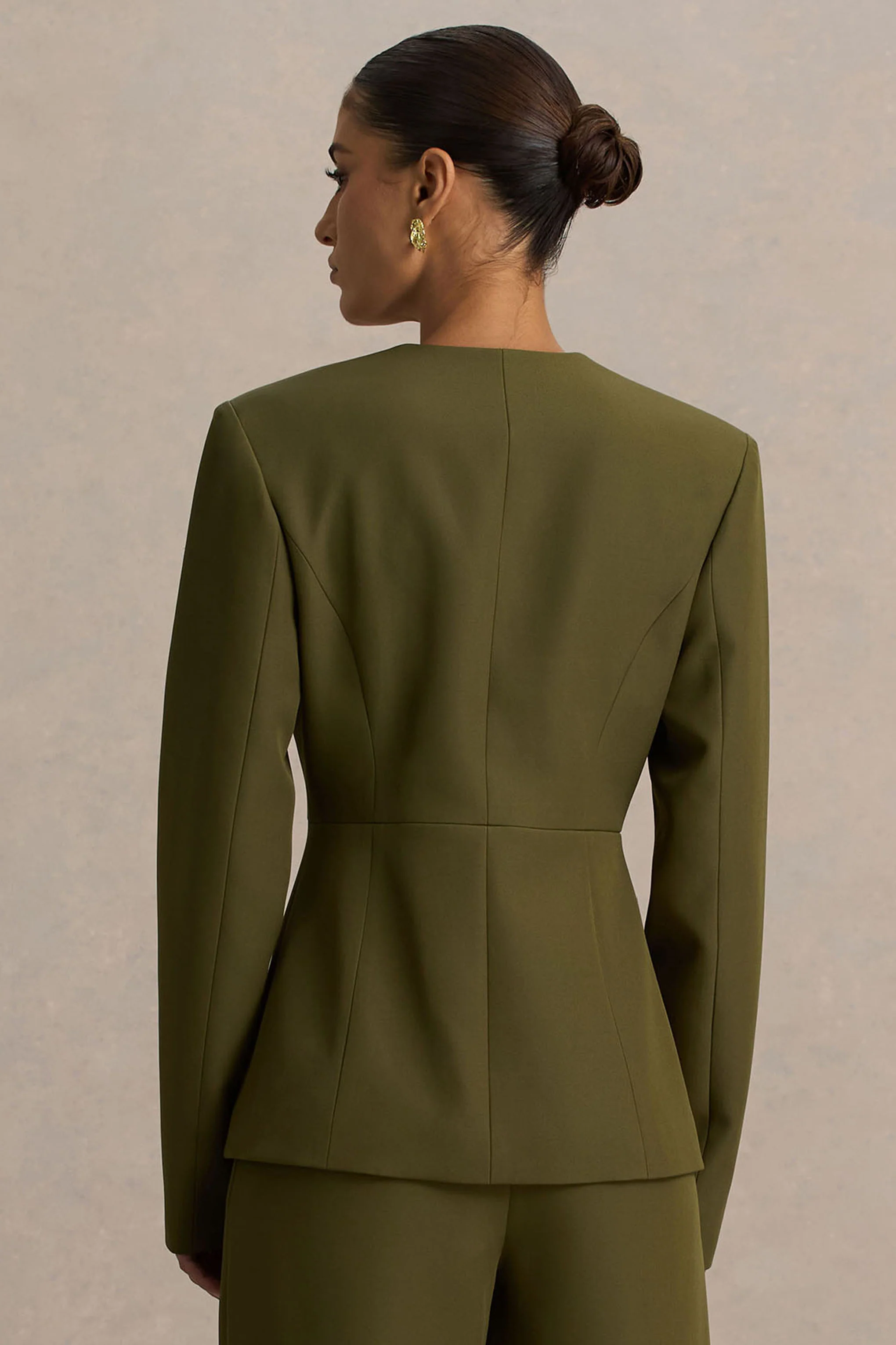 Rosalina | Olive Extreme-Plunge Neck Tailored Blazer - Image 2