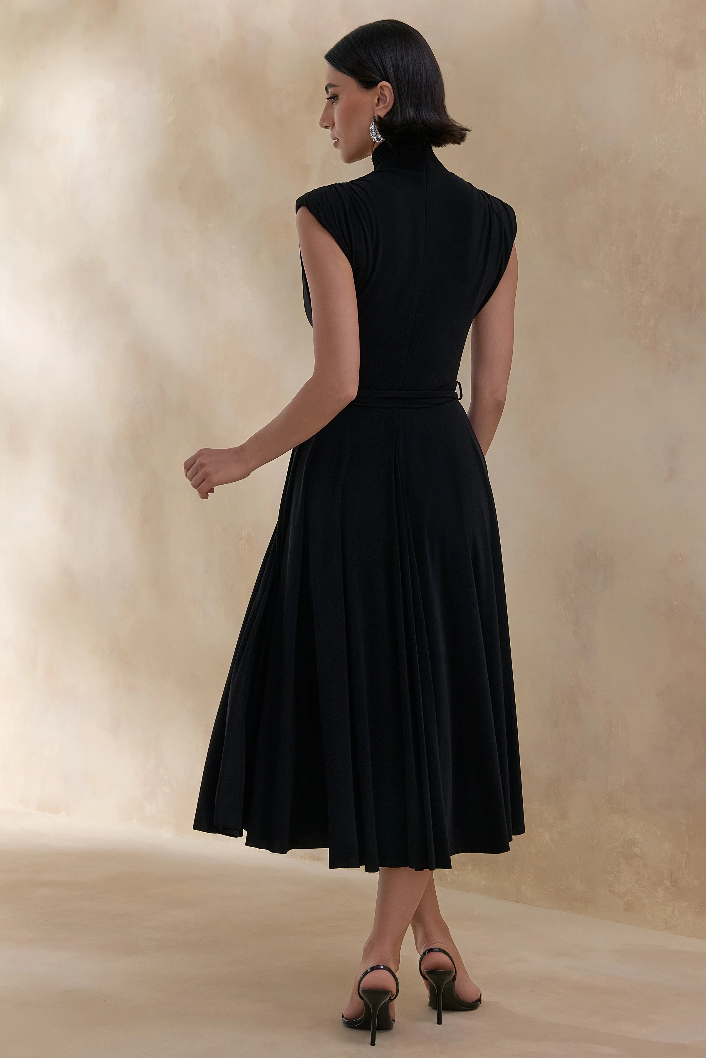 Roselena | Black High-Neck Midi Dress - Image 2
