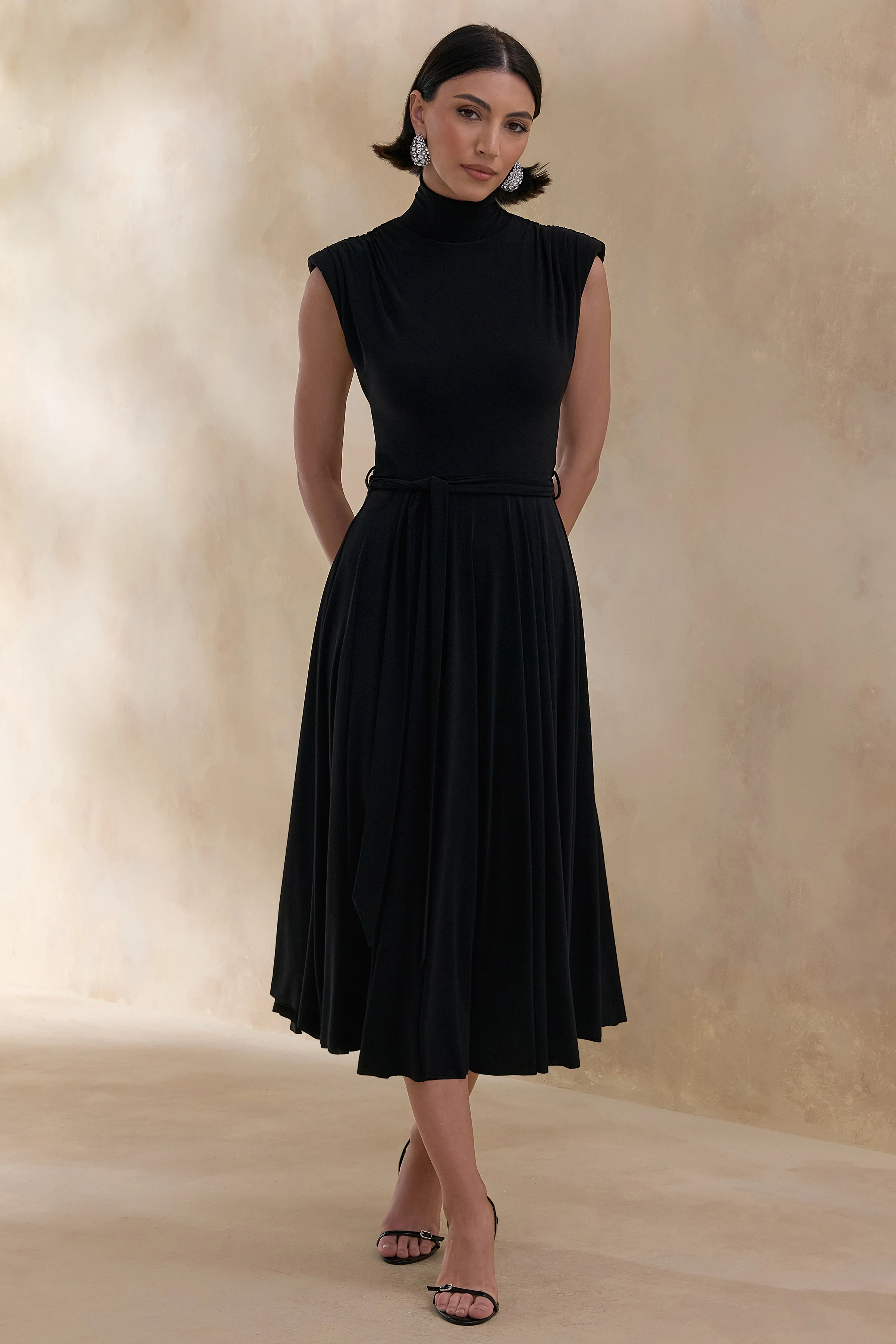 Roselena | Black High-Neck Midi Dress - Image 5