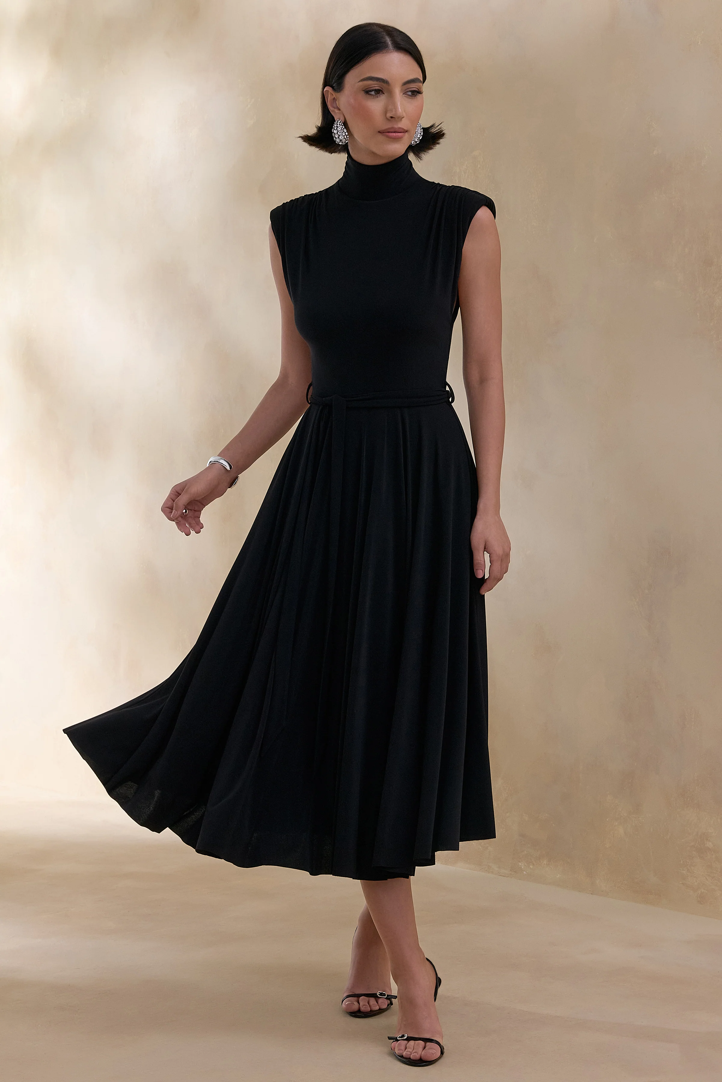 Roselena | Black High-Neck Midi Dress - Image 6