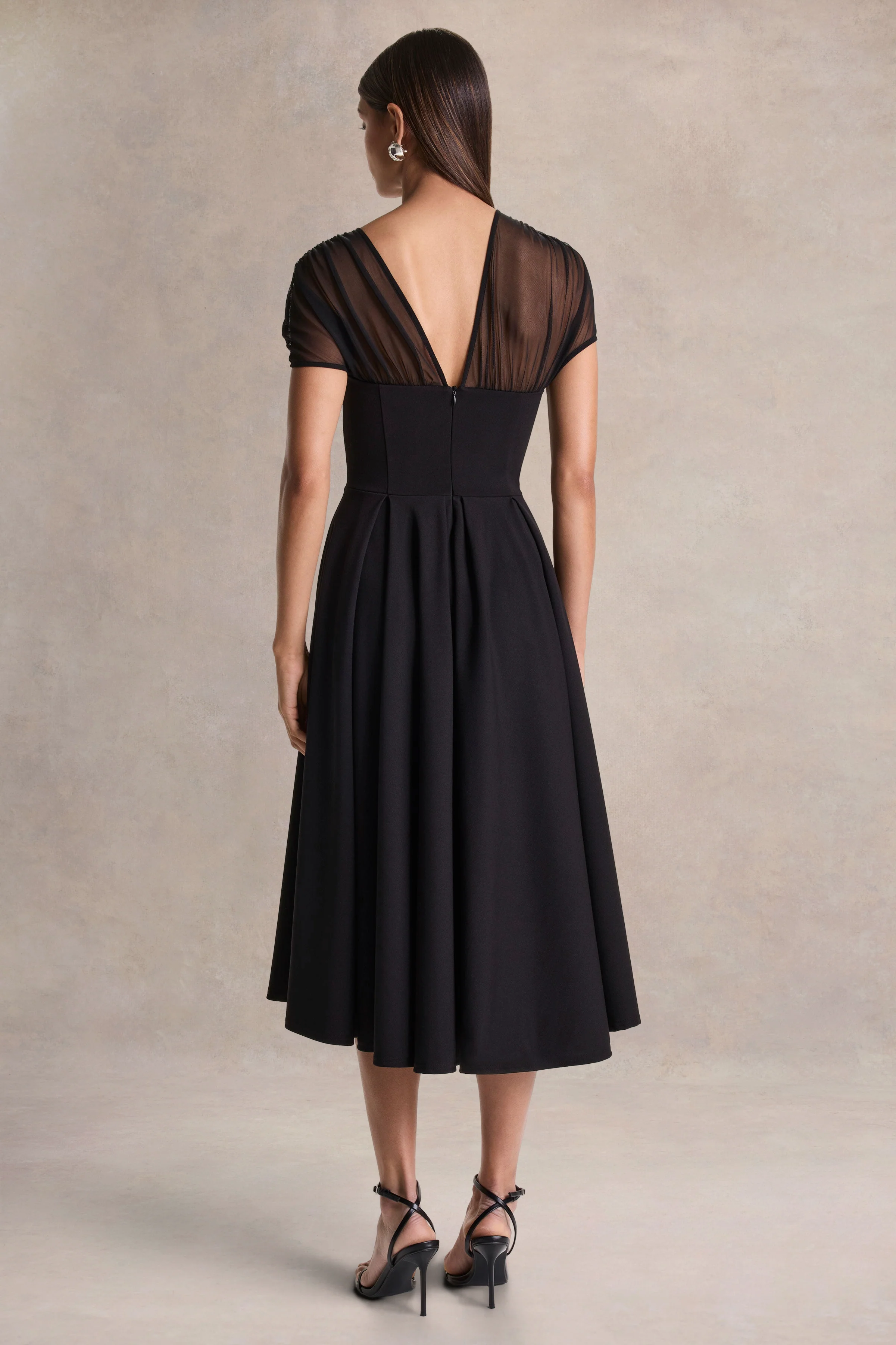 Rosette | Black Asymmetric-Neck Midi Dress - Image 2