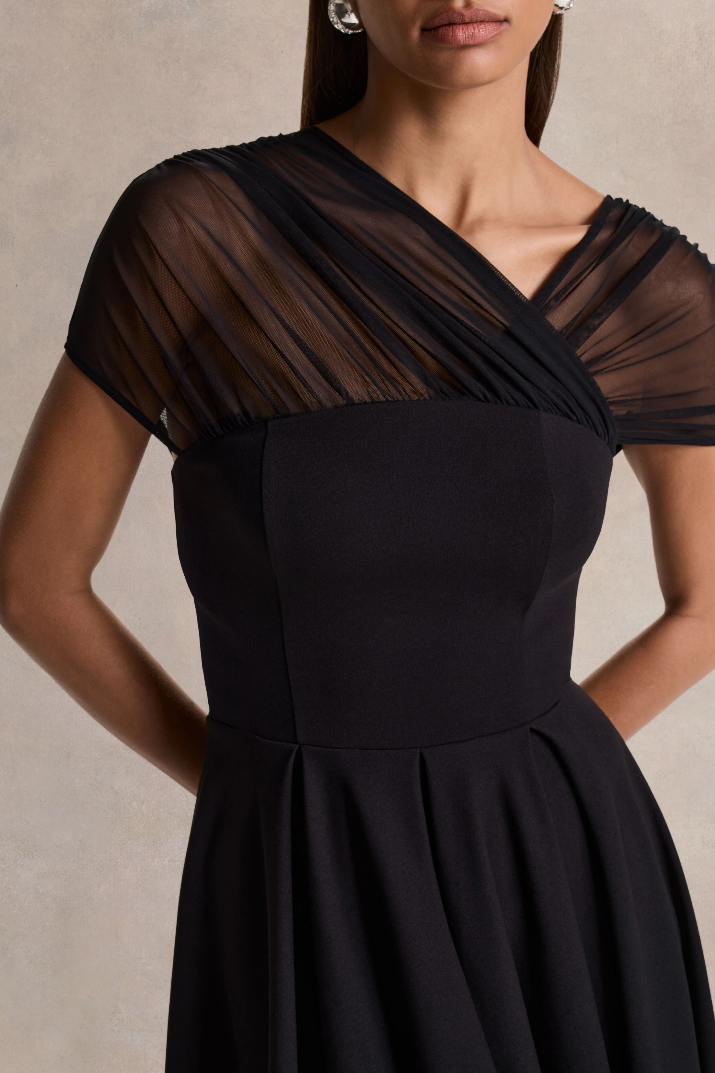 Rosette | Black Asymmetric-Neck Midi Dress - Image 3