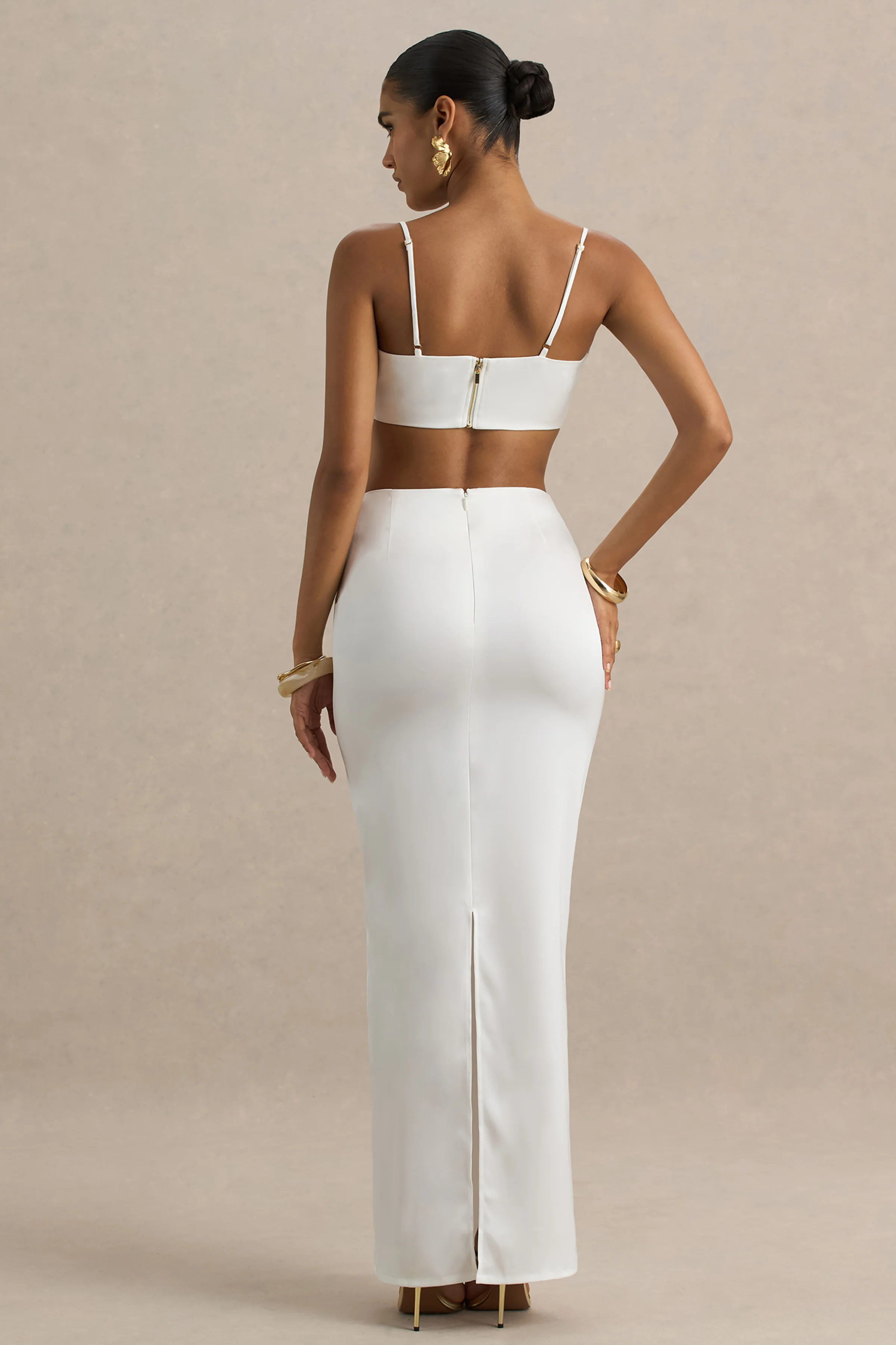 Rosita | White Ruched Maxi Skirt - Image 2