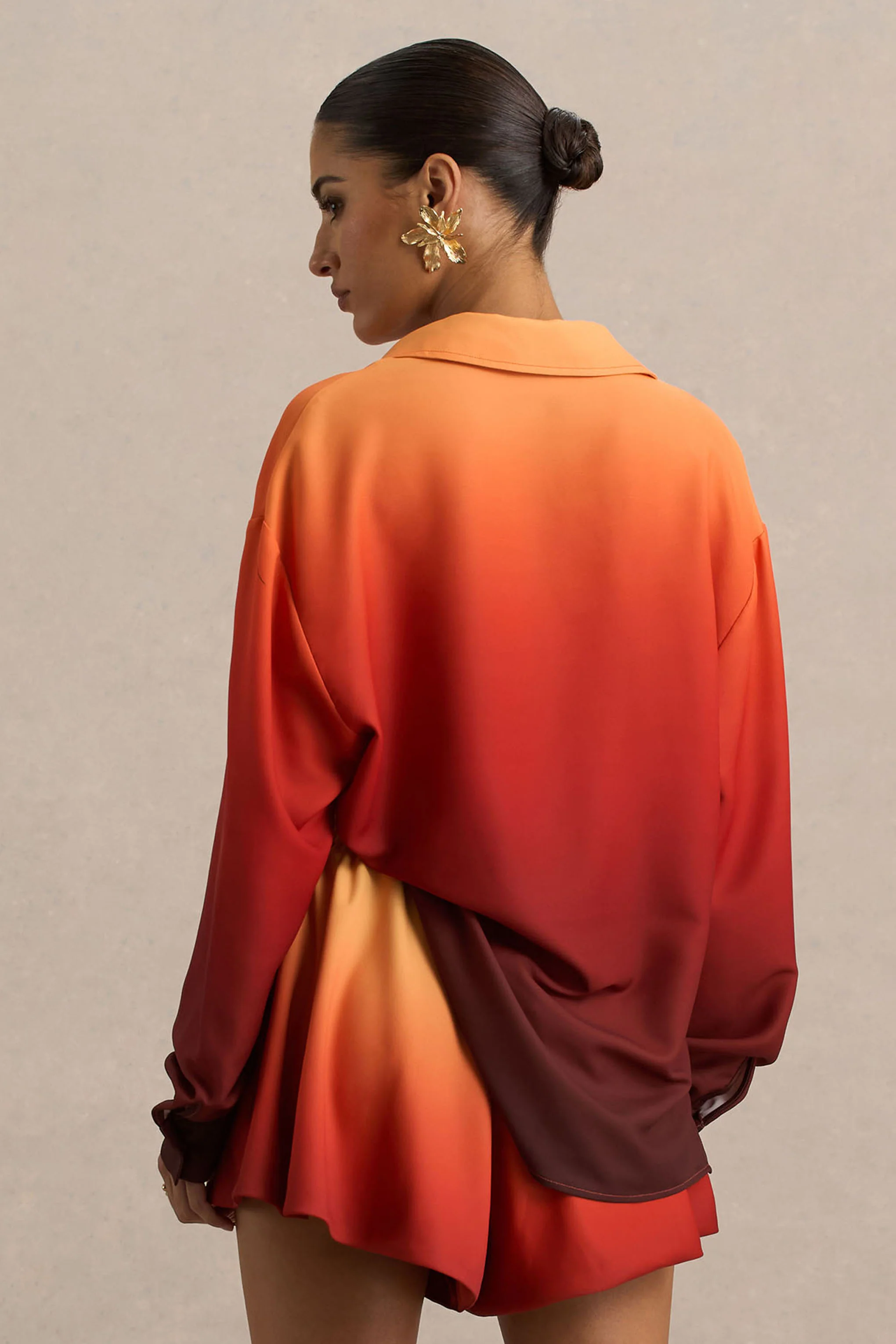 Rowan | Ombre Satin Shirt with Plunge Neckline - Image 2