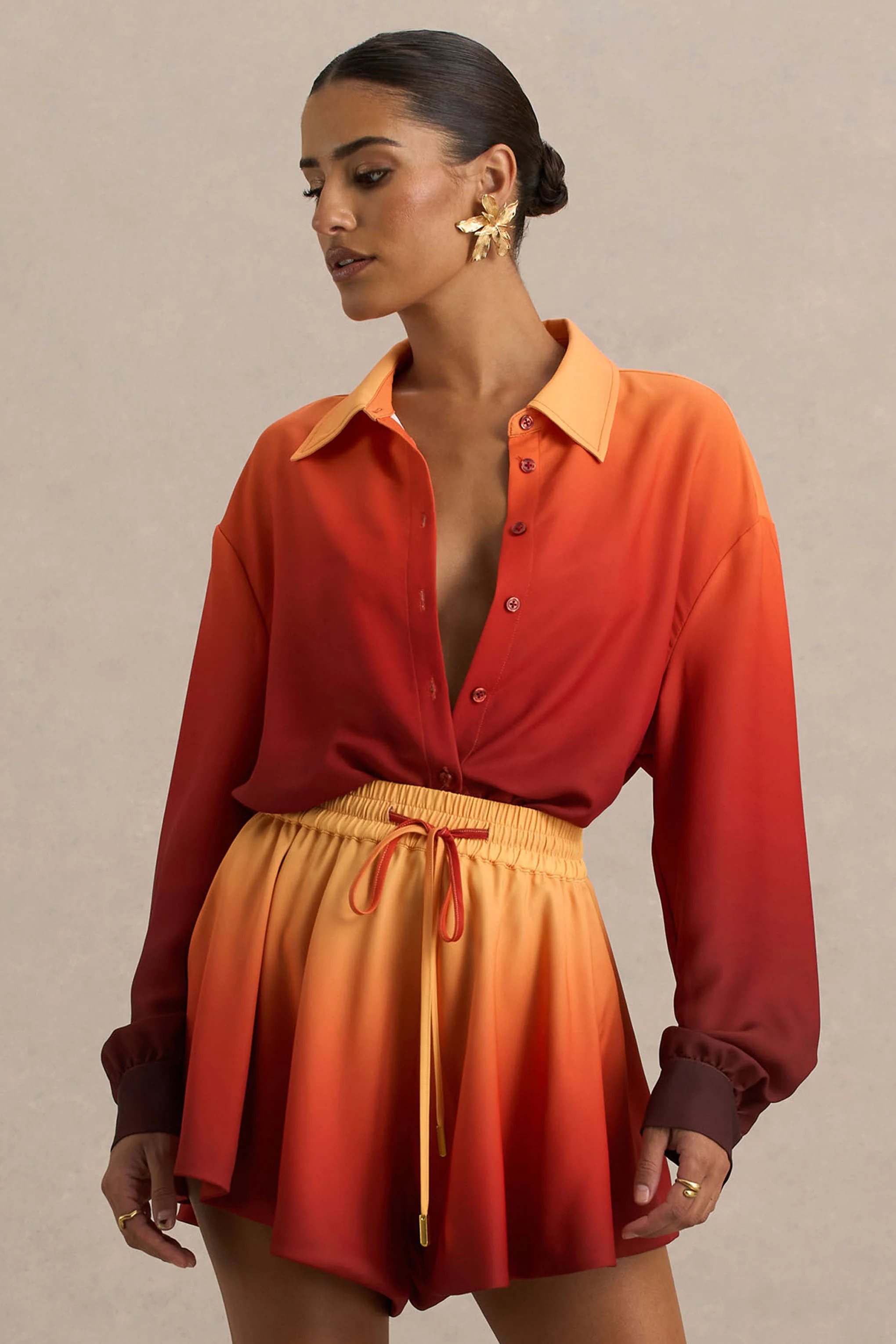 Rowan | Ombre Satin Shirt with Plunge Neckline - Image 3