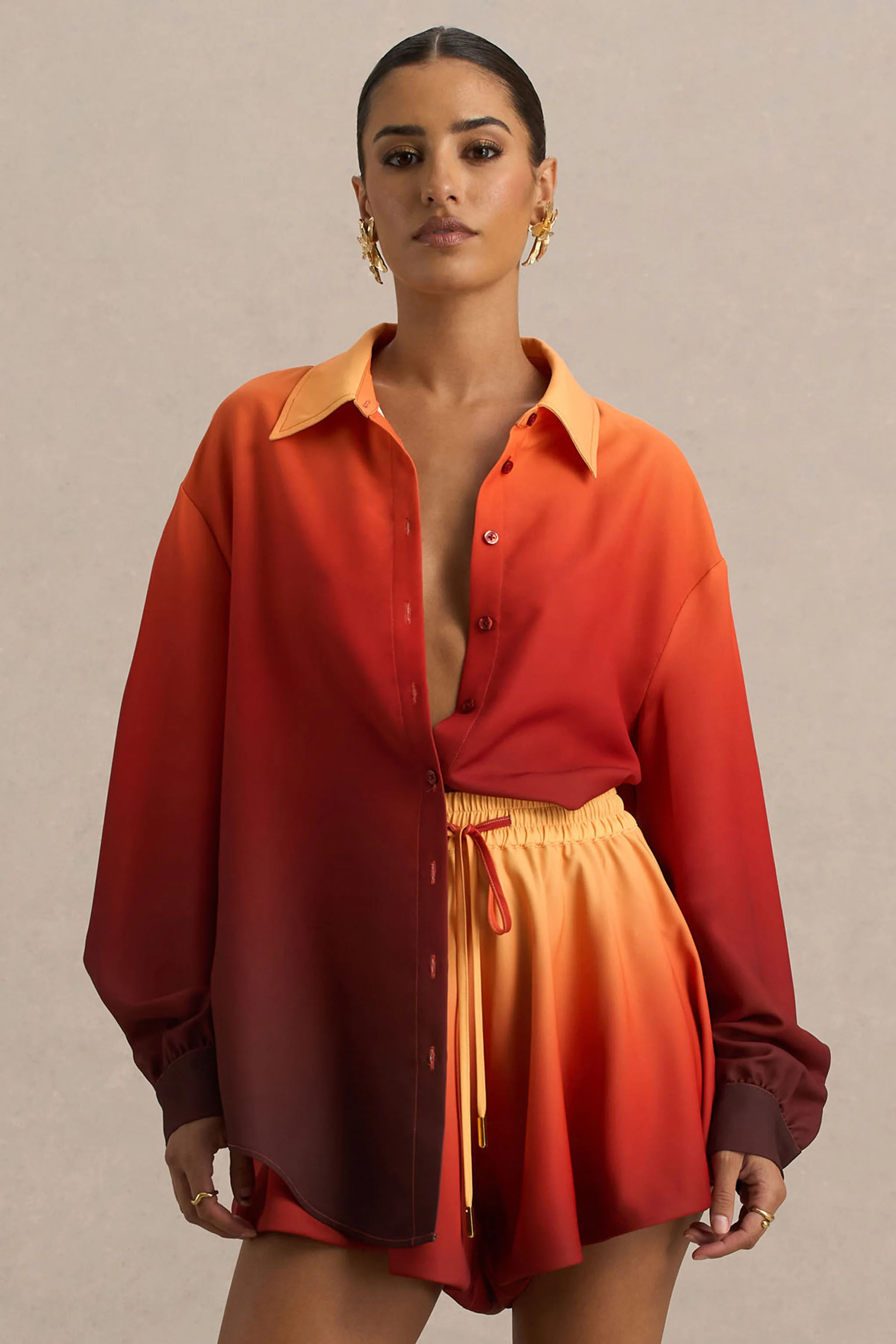 Rowan | Ombre Satin Shirt with Plunge Neckline - Image 4