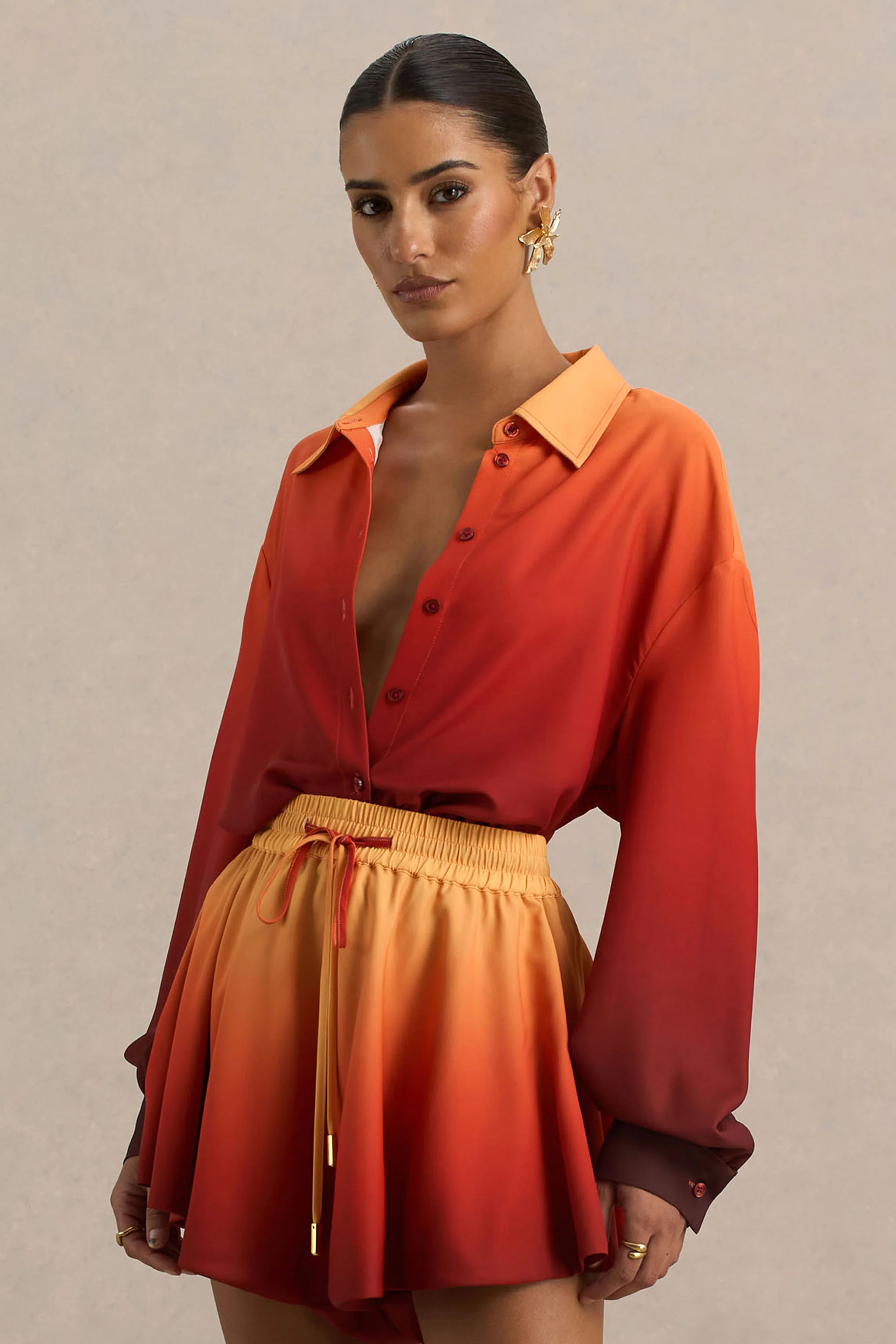 Rowan | Ombre Satin Shirt with Plunge Neckline - Image 5