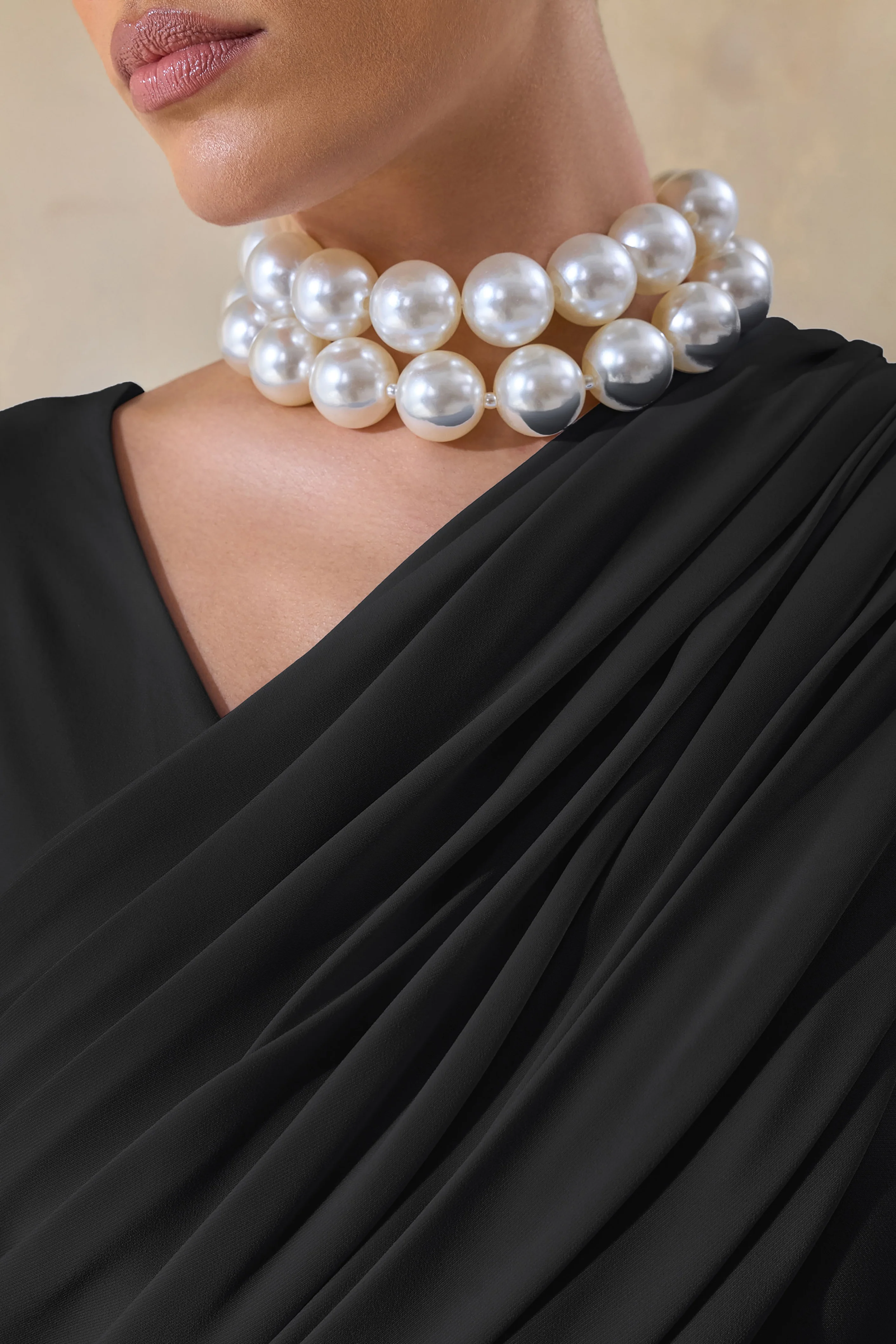 Rubelle | Black Asymmetric-Neck Maxi Dress With Draped-Detailing - Image 6