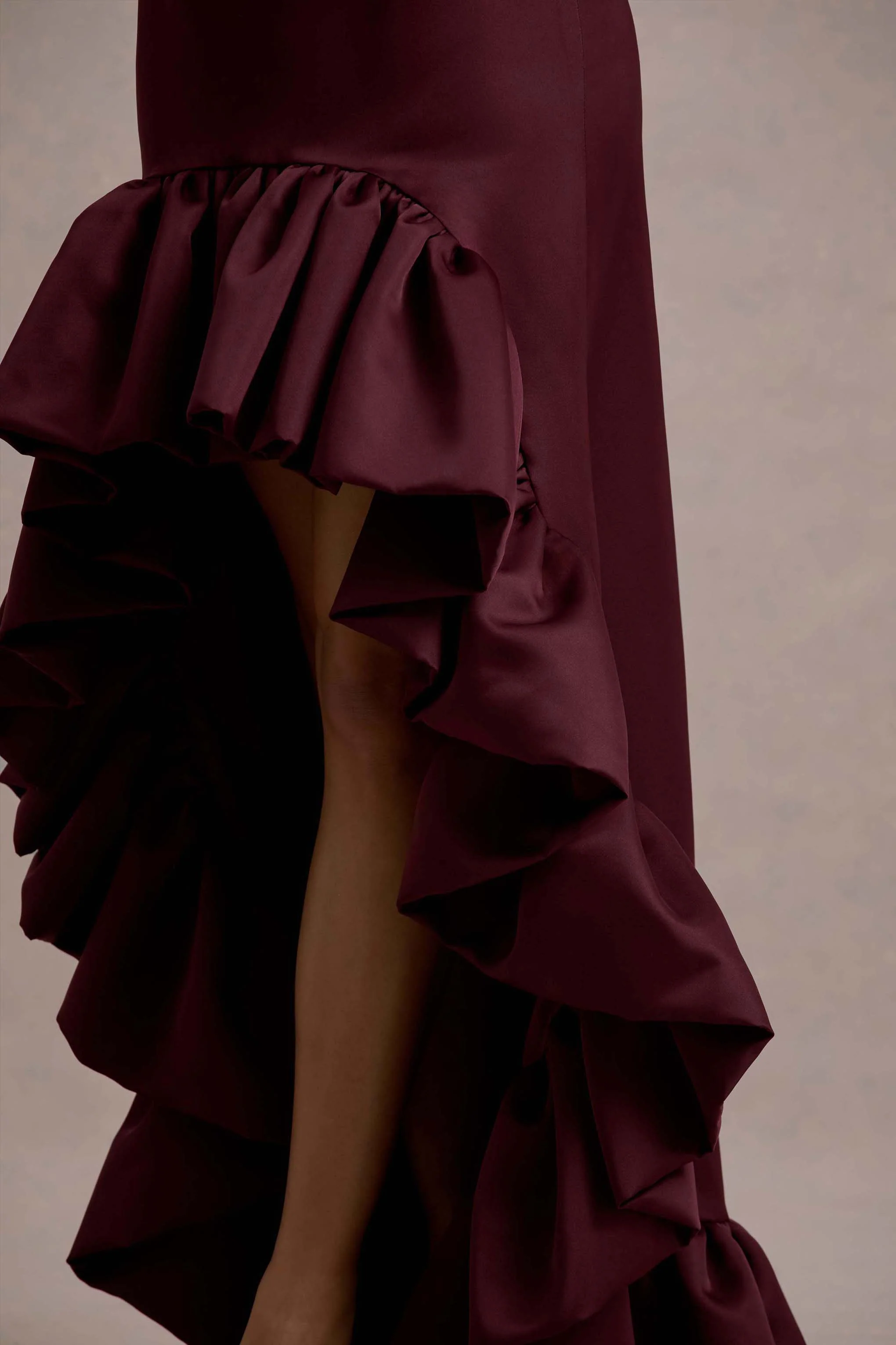 Ruby | Merlot Satin High-Low Maxi Skirt - Image 9
