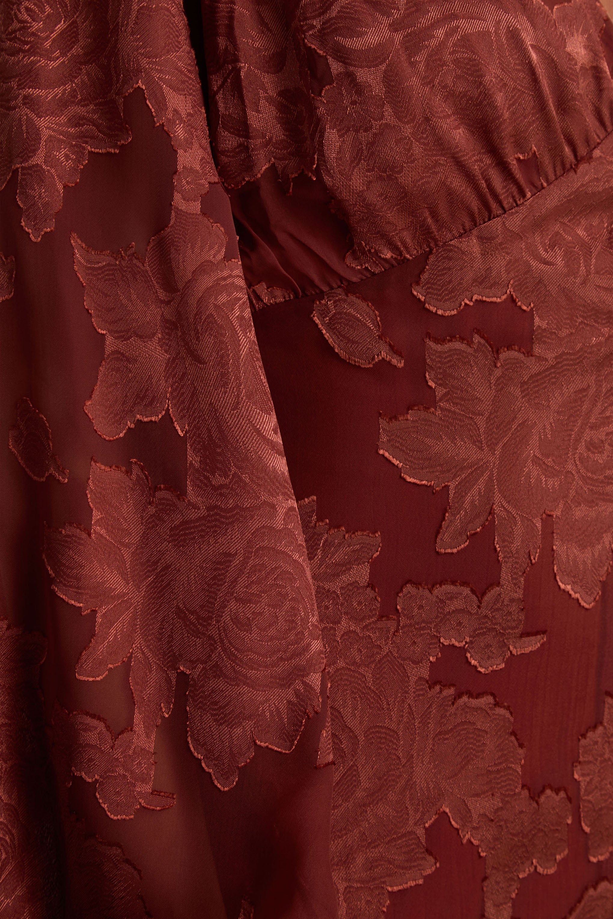 Sabina | Rust Devore Plunge-Neck Midi Dress - Image 6