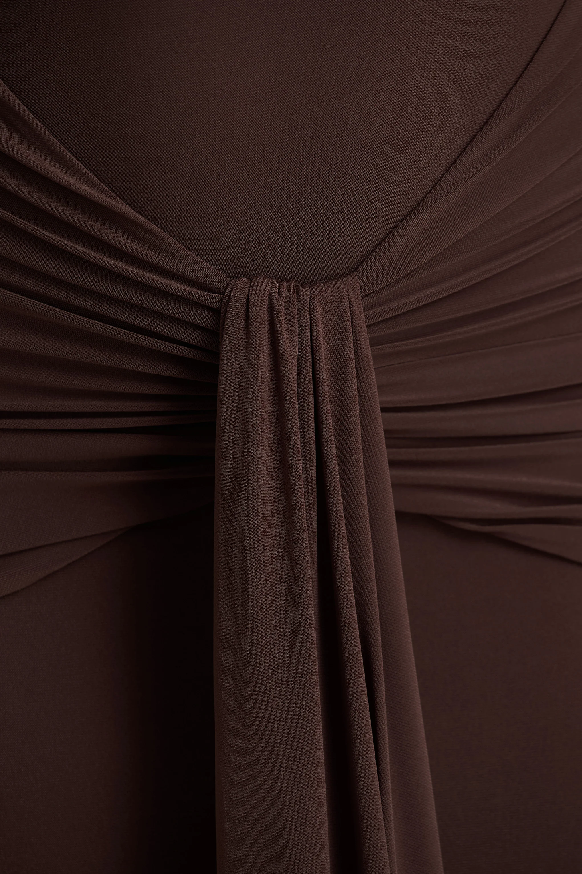 Saffie | Chocolate Extreme-Plunge Wrap Maxi Dress With Long-Sleeves And Ruched Detailing - Image 6