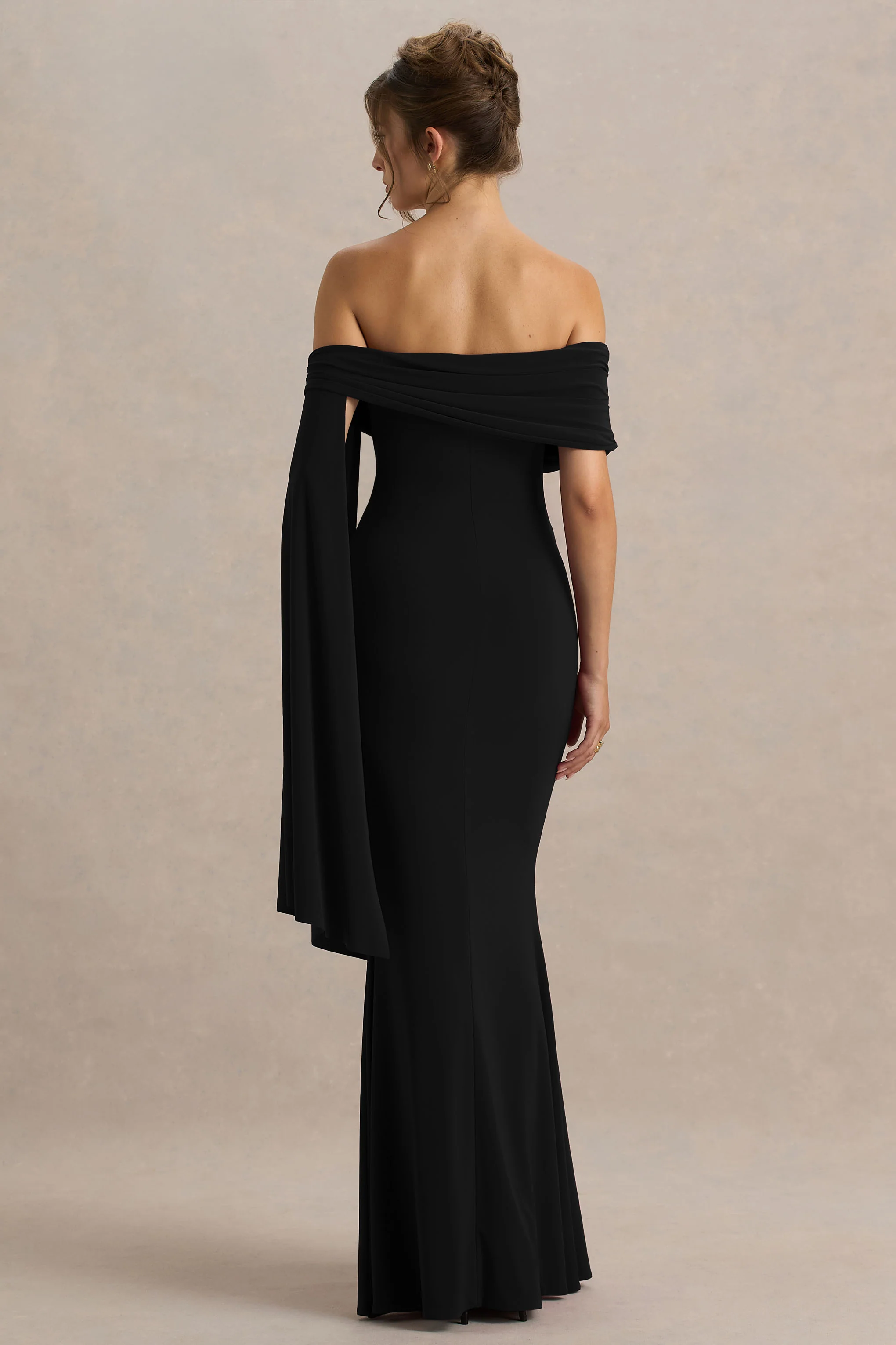 Saffina | Black Bardot-Neck Maxi Dress With Sash Detail - Image 2