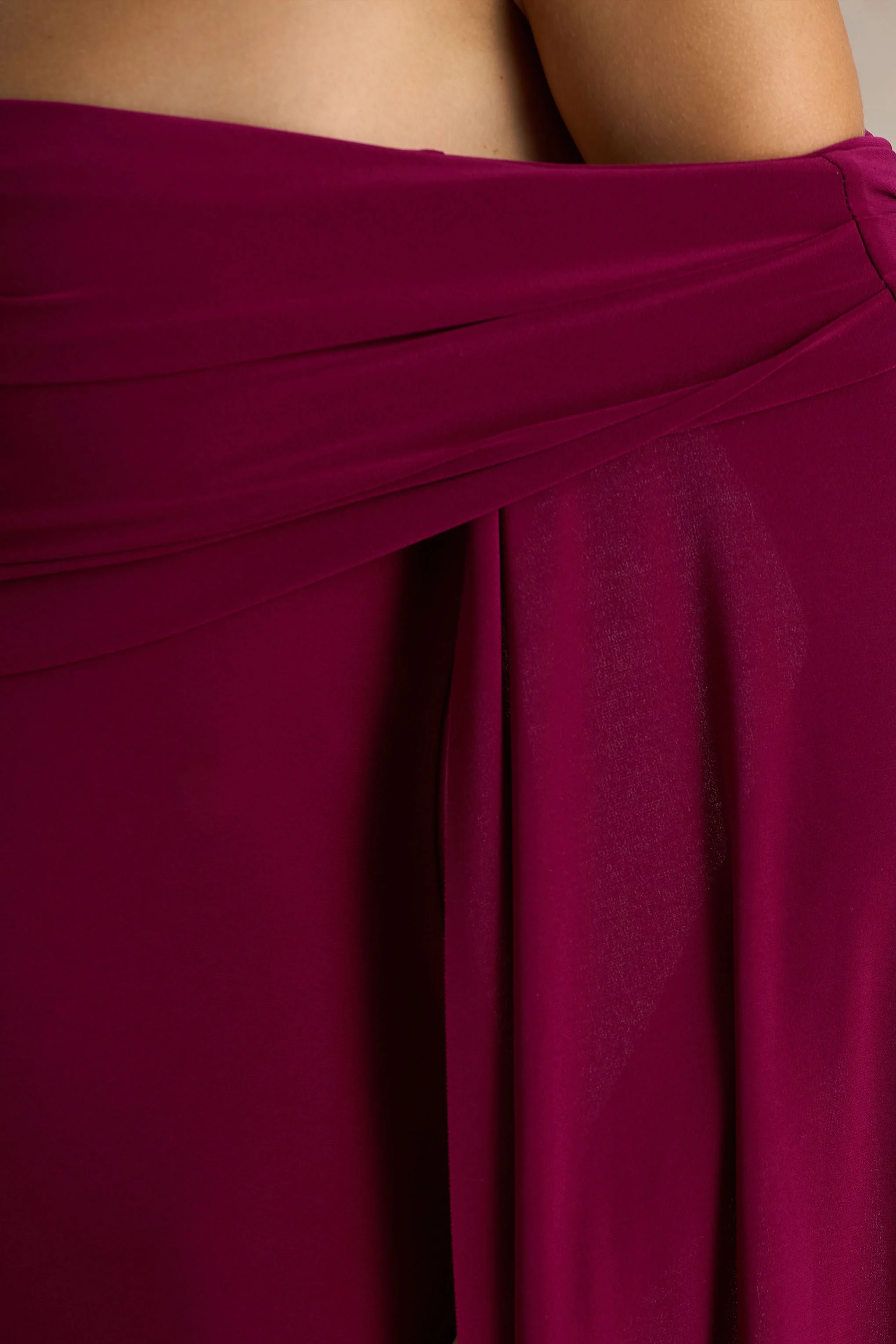 Saffina | Burgundy Bardot-Neck Maxi Dress With Sash Detail - Image 3